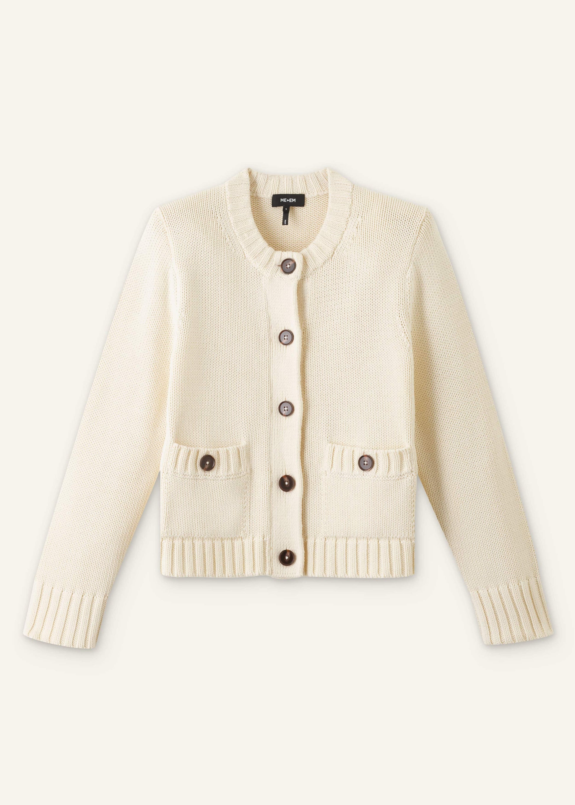 ME and EM Clothing Cream Bracelet Sleeve Cropped Cardigan
