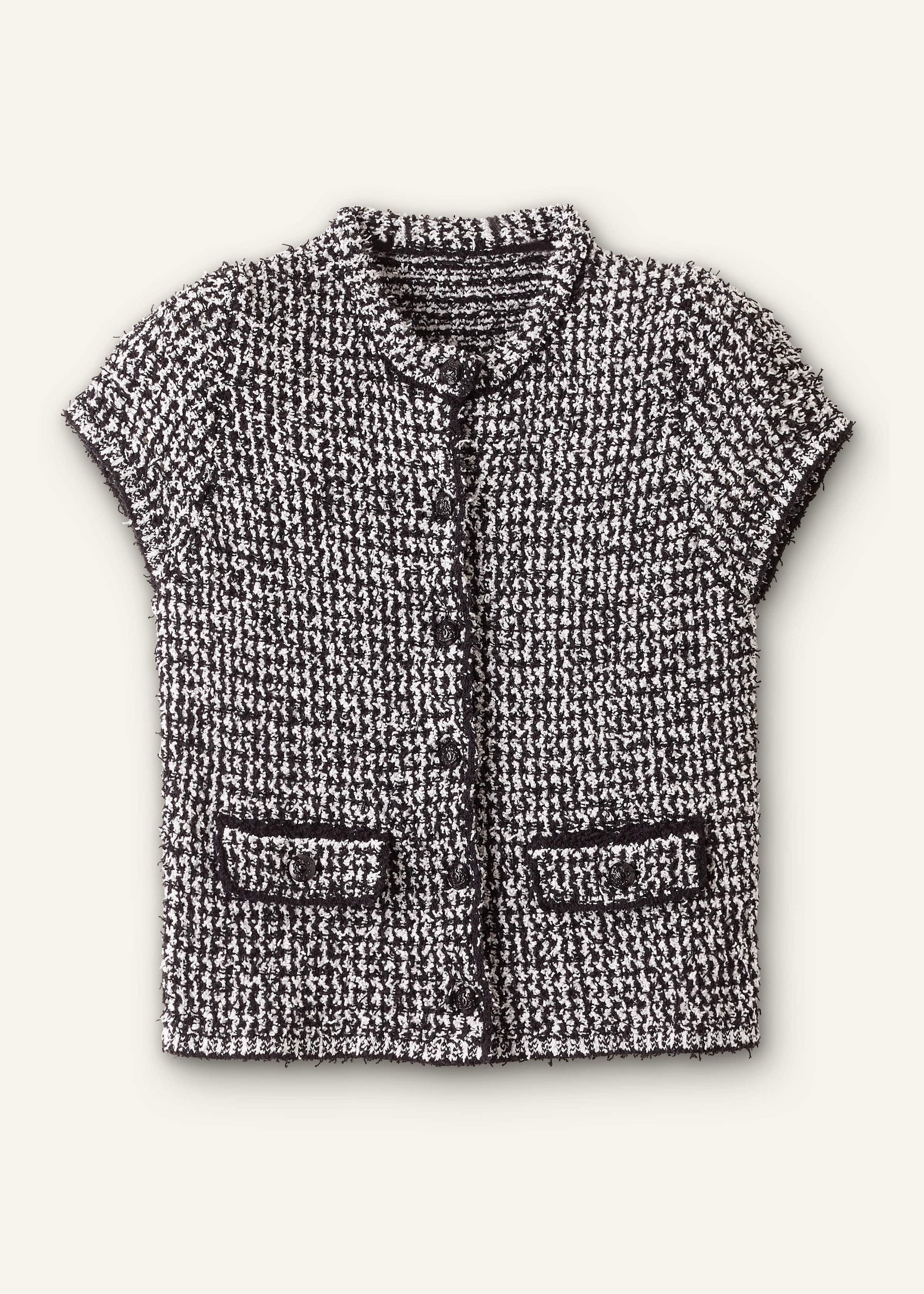 ME and EM Clothing Black Tweed Knit Pouf Sleeve Crop Jacket