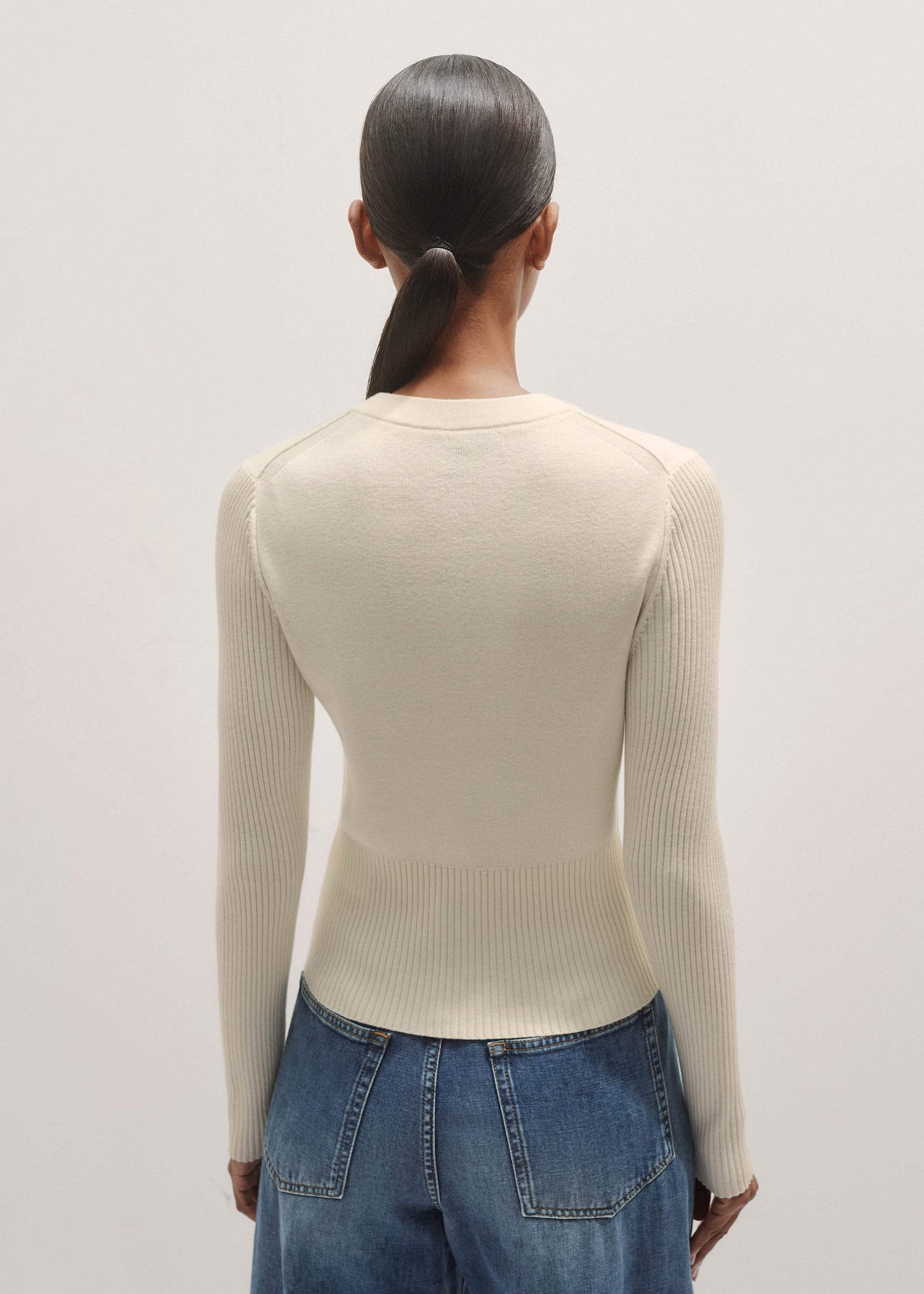 ME and EM Clothing Cream Milano Knit Two-Way Zip Cardigan