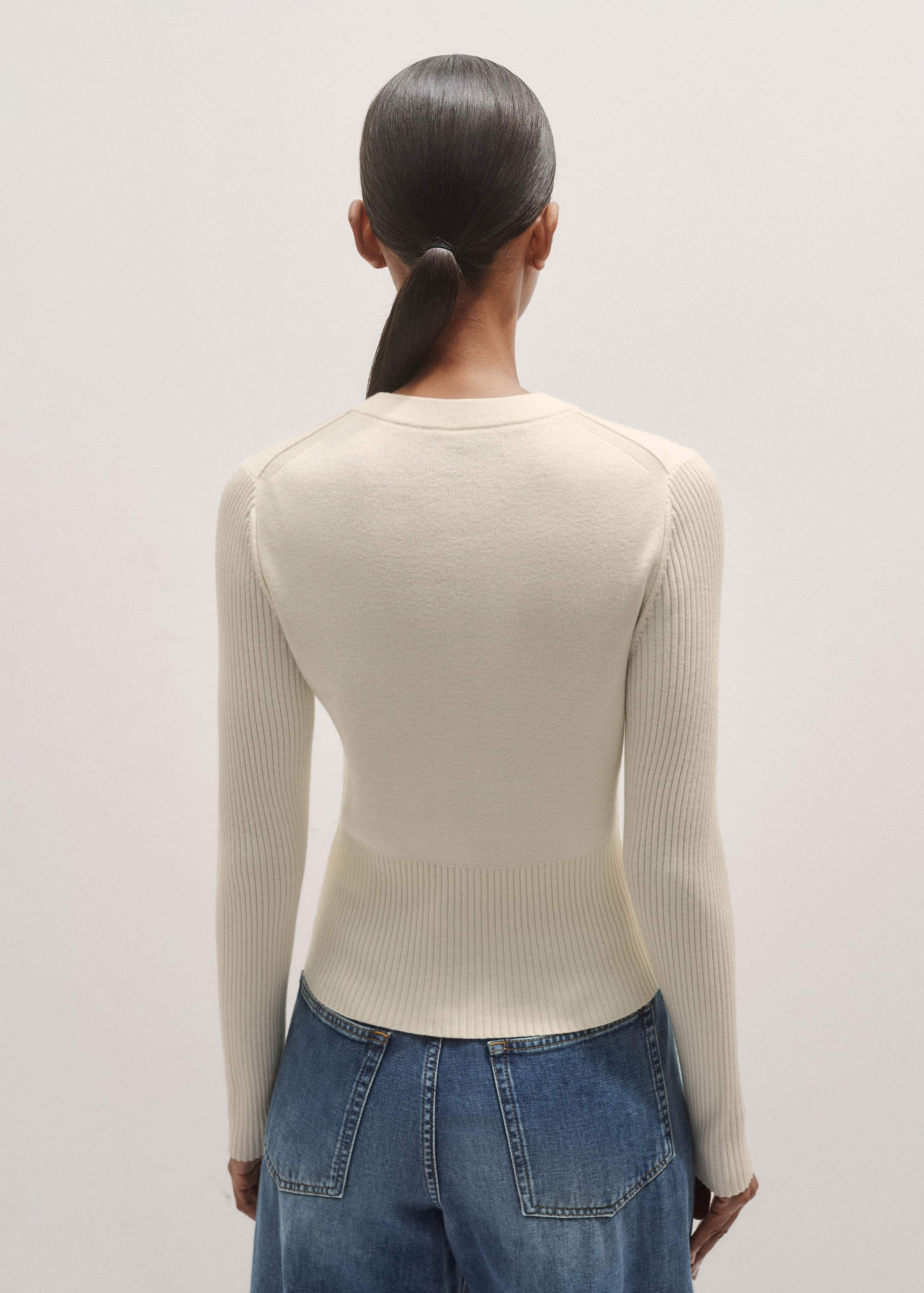 ME and EM Clothing Cream Milano Knit Two-Way Zip Cardigan