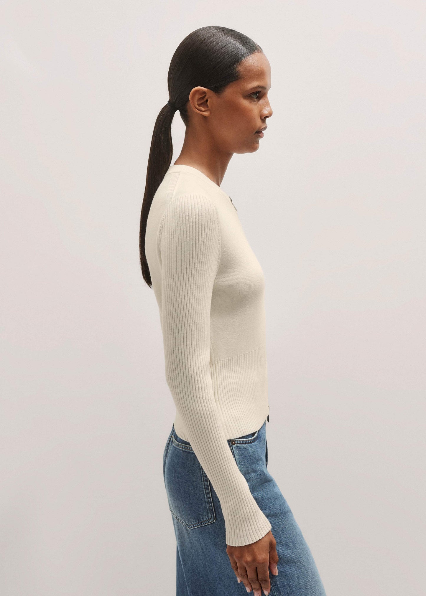 ME and EM Clothing Cream Milano Knit Two-Way Zip Cardigan