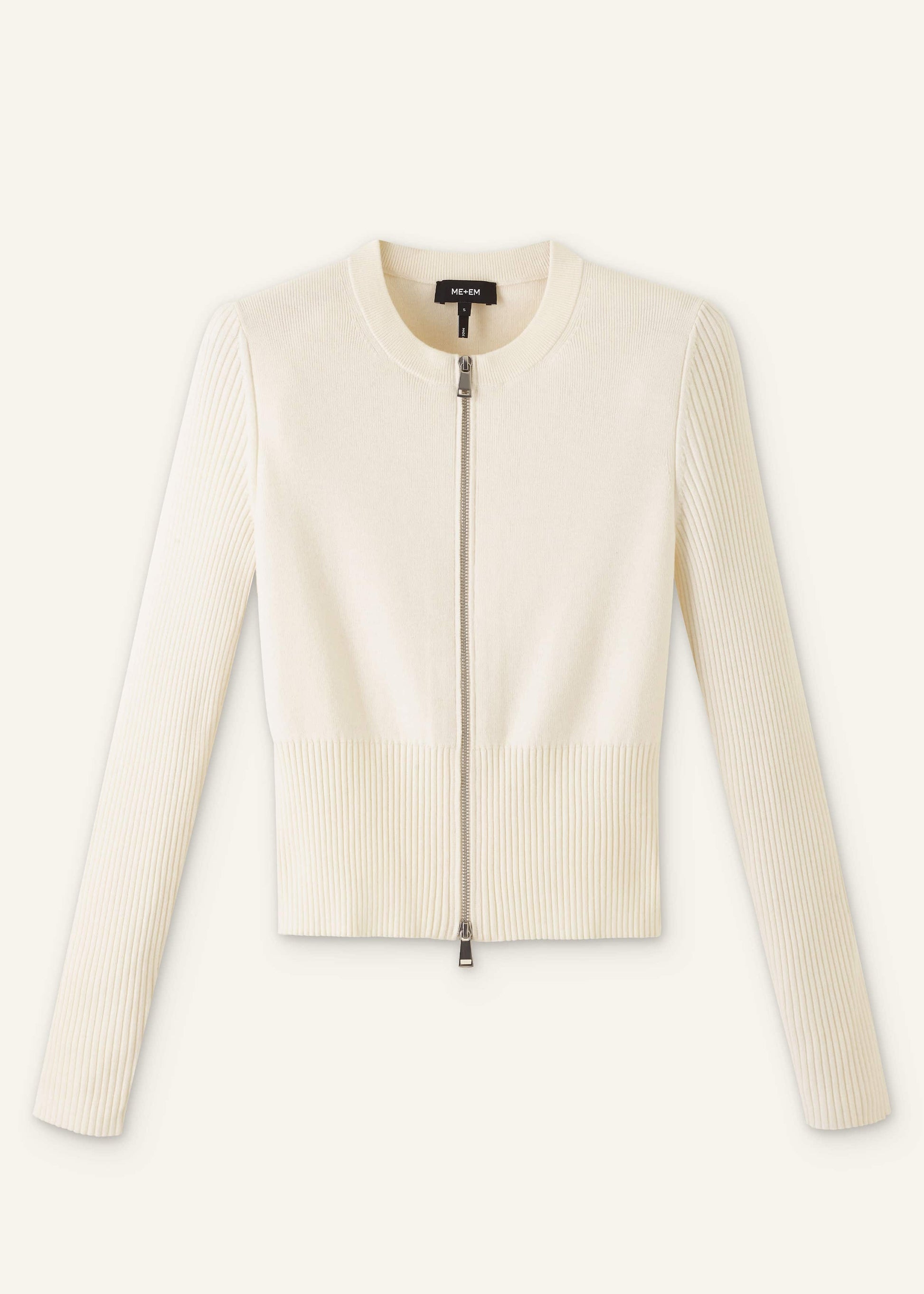 ME and EM Clothing Cream Milano Knit Two-Way Zip Cardigan