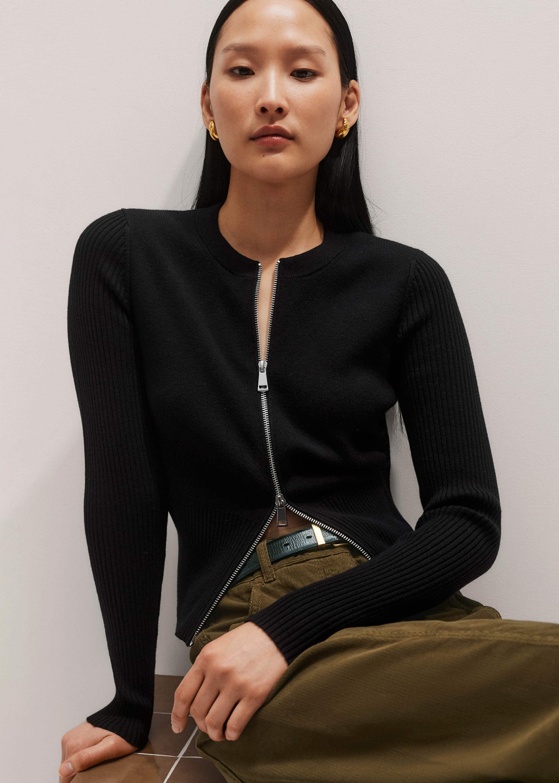 ME and EM Clothing Black Milano Knit Two-Way Zip Cardigan
