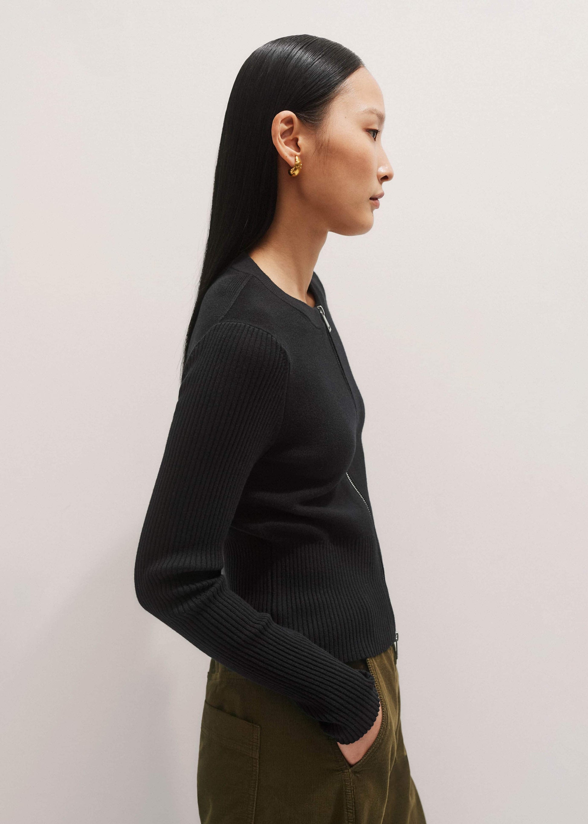 ME and EM Clothing Black Milano Knit Two-Way Zip Cardigan