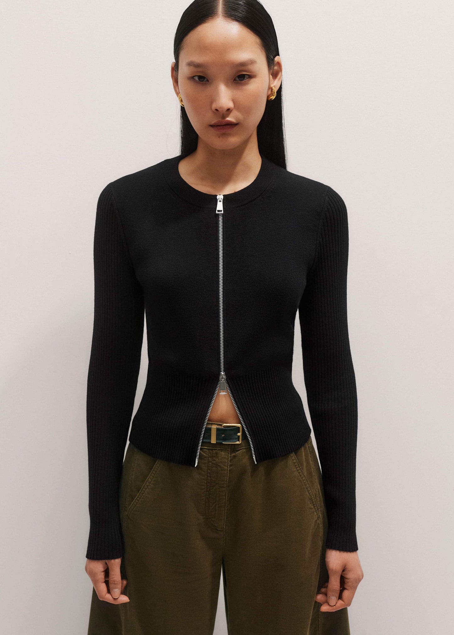 ME and EM Clothing Black Milano Knit Two-Way Zip Cardigan