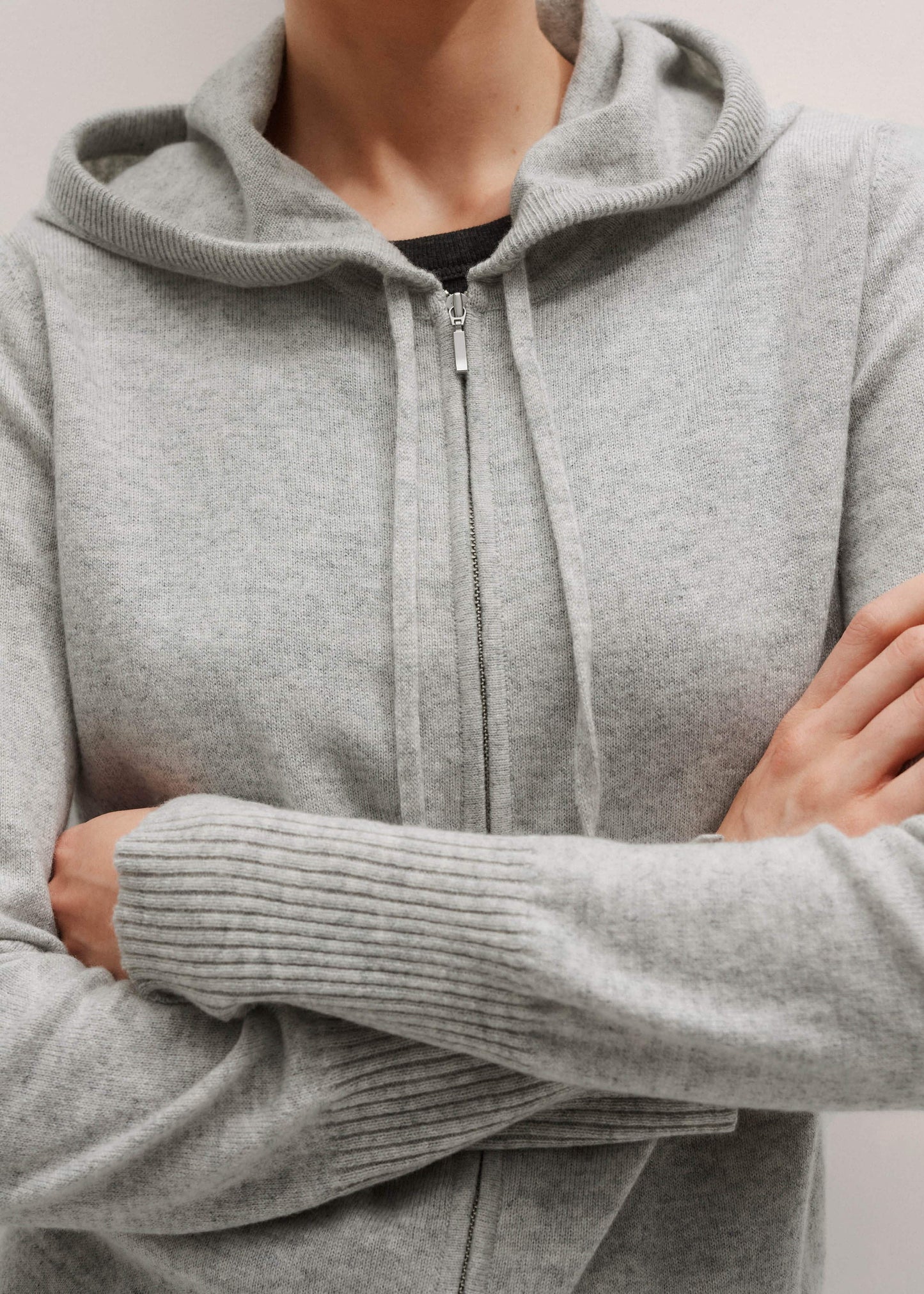 ME and EM Clothing Silver Gray Mélange Cashmere Relaxed Fit Box Zip Hoodie