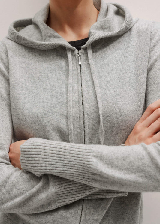 ME and EM Clothing Silver Gray Mélange Cashmere Relaxed Fit Box Zip Hoodie