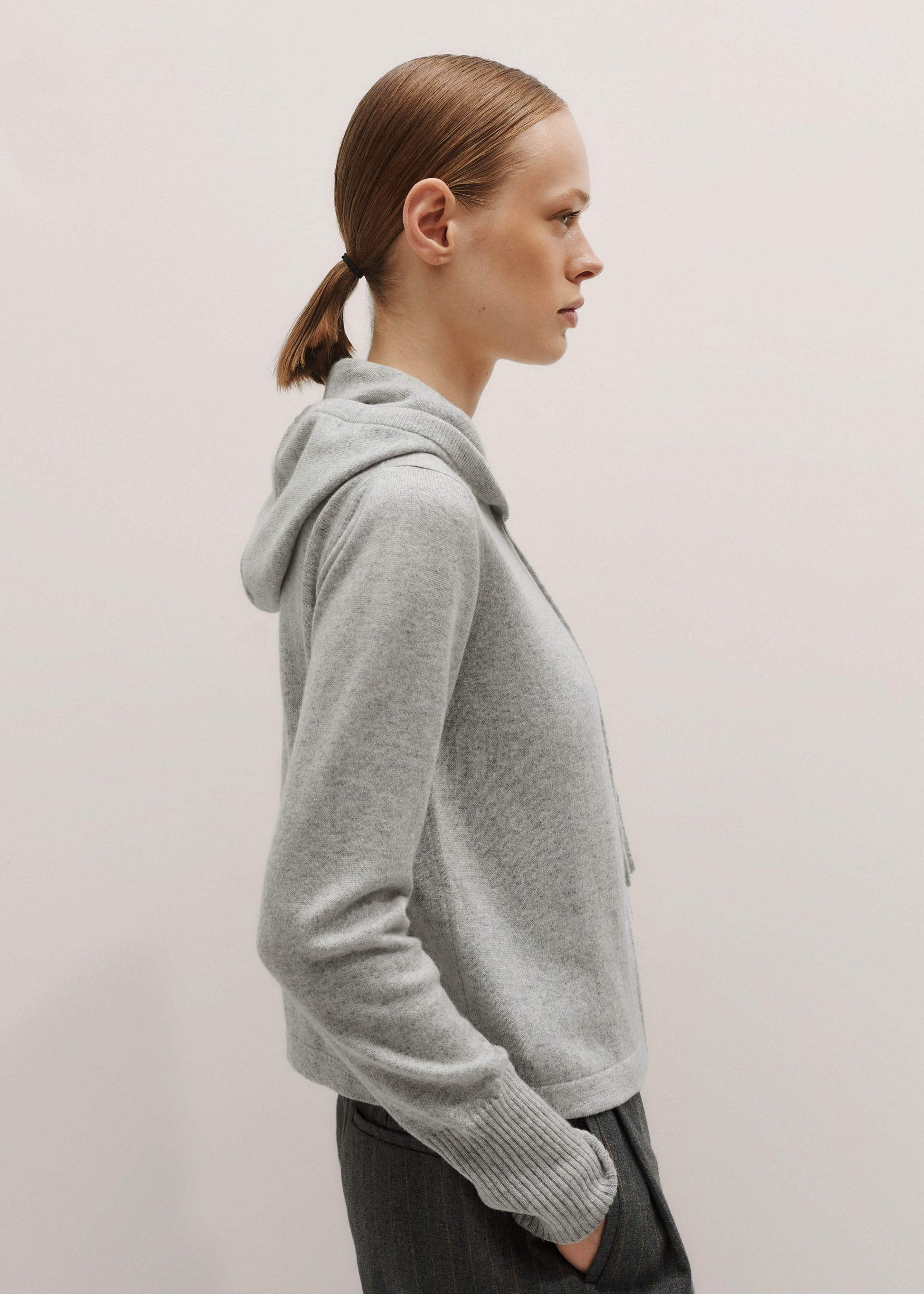 ME and EM Clothing Silver Gray Mélange Cashmere Relaxed Fit Box Zip Hoodie