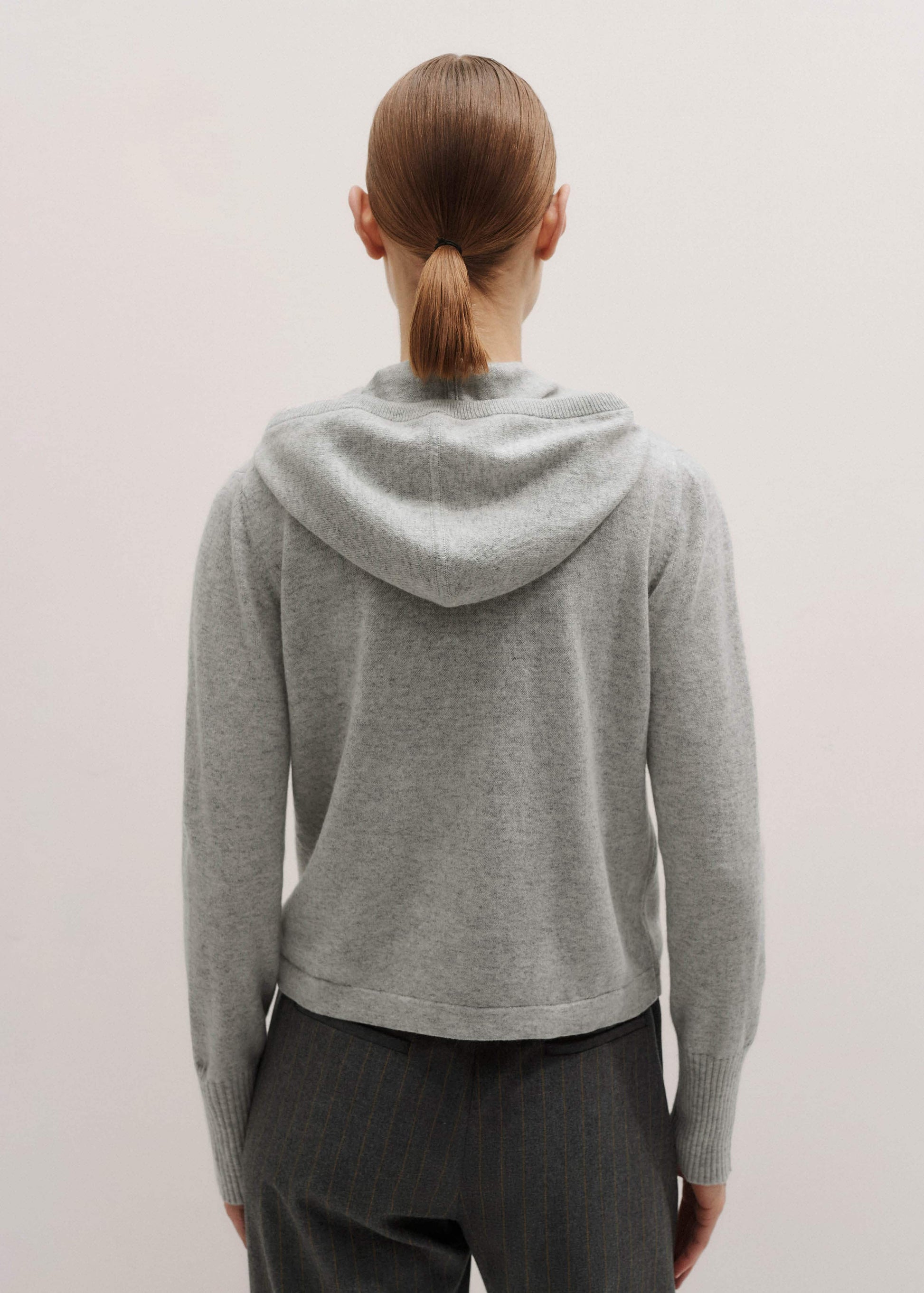ME and EM Clothing Silver Gray Mélange Cashmere Relaxed Fit Box Zip Hoodie