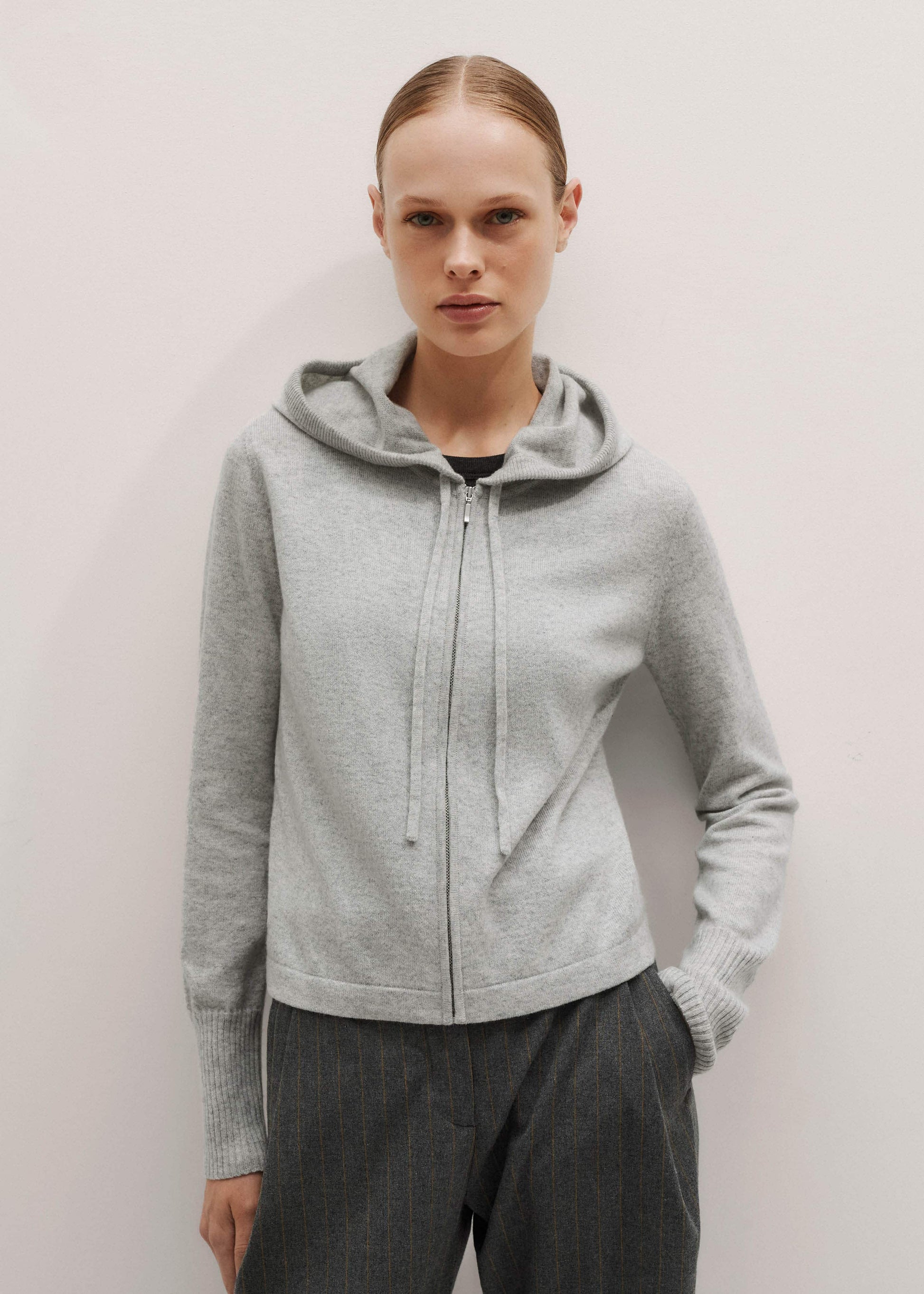 ME and EM Clothing Silver Gray Mélange Cashmere Relaxed Fit Box Zip Hoodie