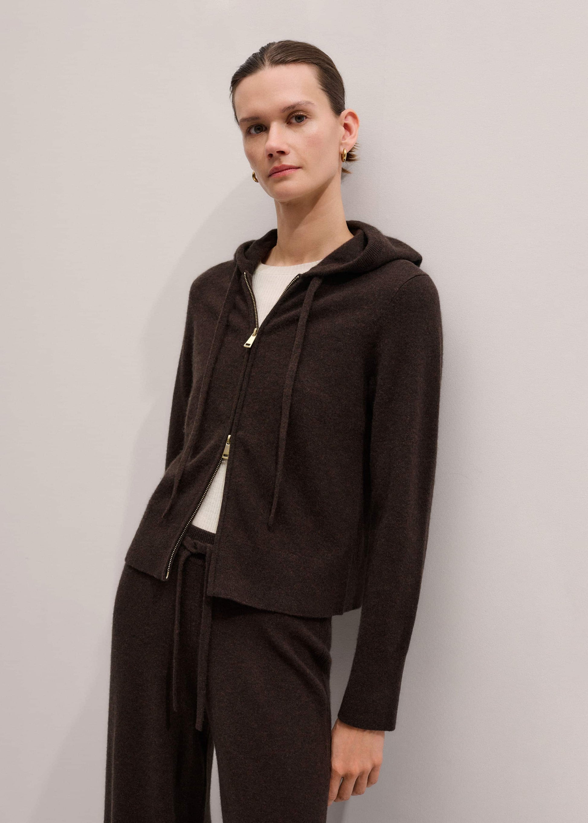 ME and EM Clothing Brown Cashmere Two Way Zip Straight Hoodie