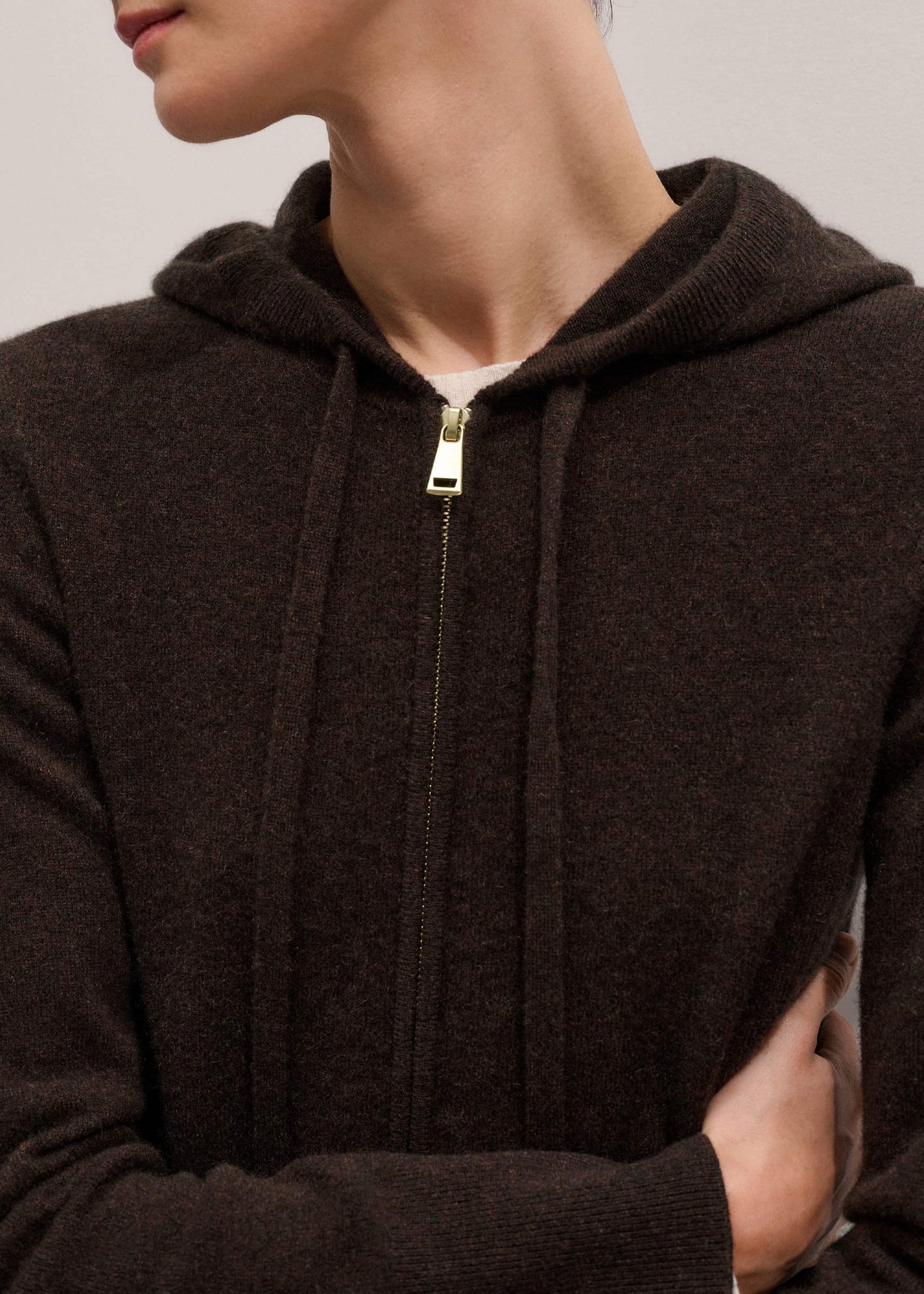 ME and EM Clothing Brown Cashmere Two Way Zip Straight Hoodie