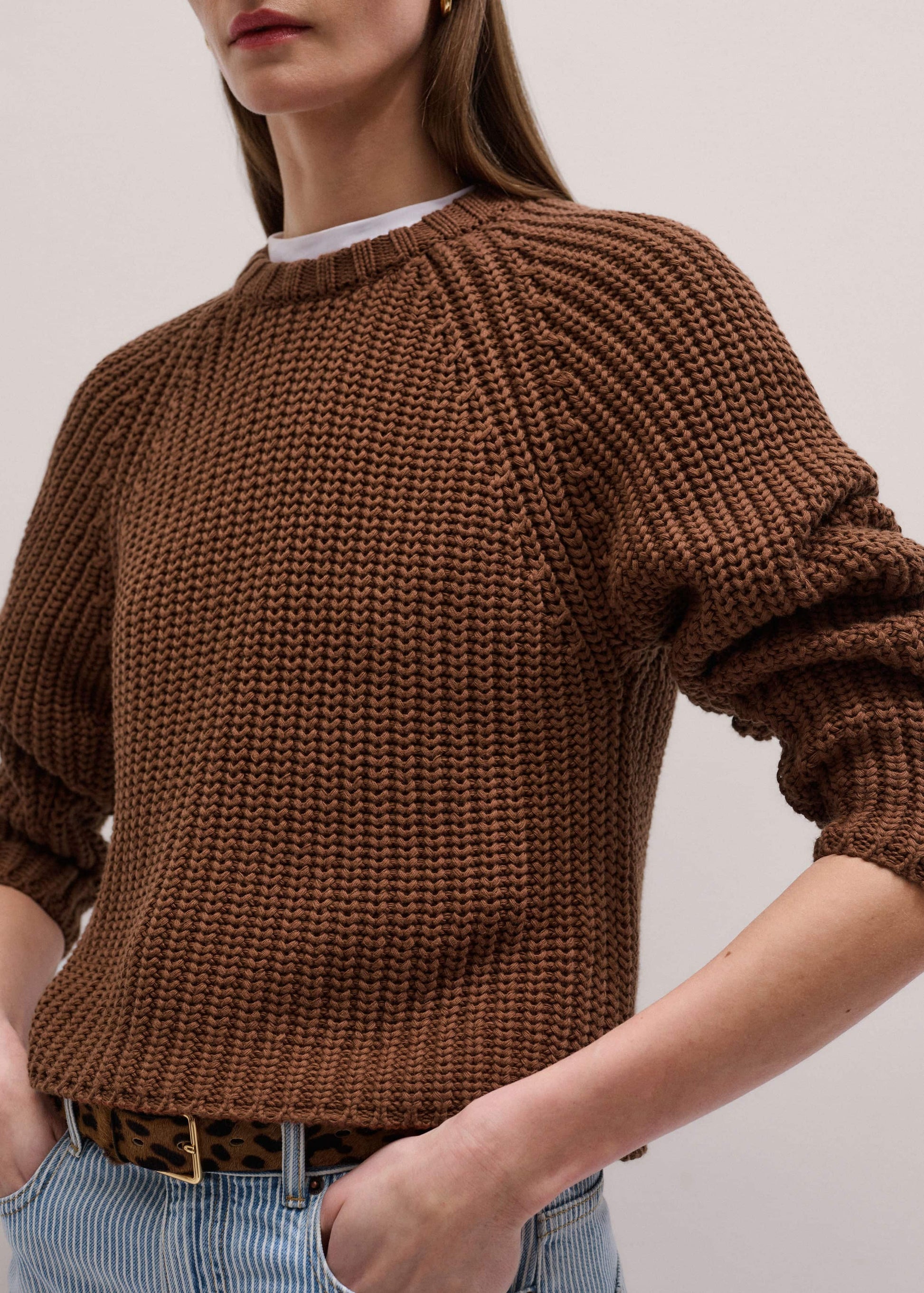 ME and EM Clothing Brown Chunky Cotton Raglan Sweater