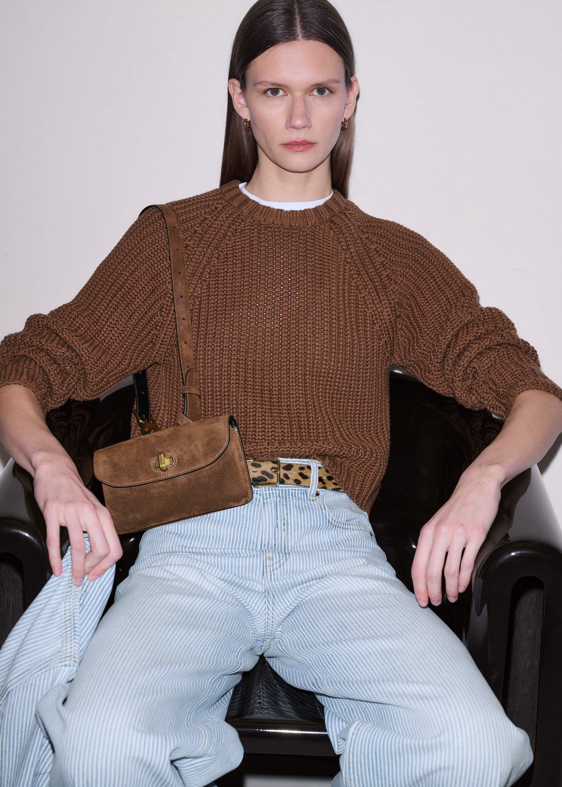 ME and EM Clothing Brown Chunky Cotton Raglan Sweater