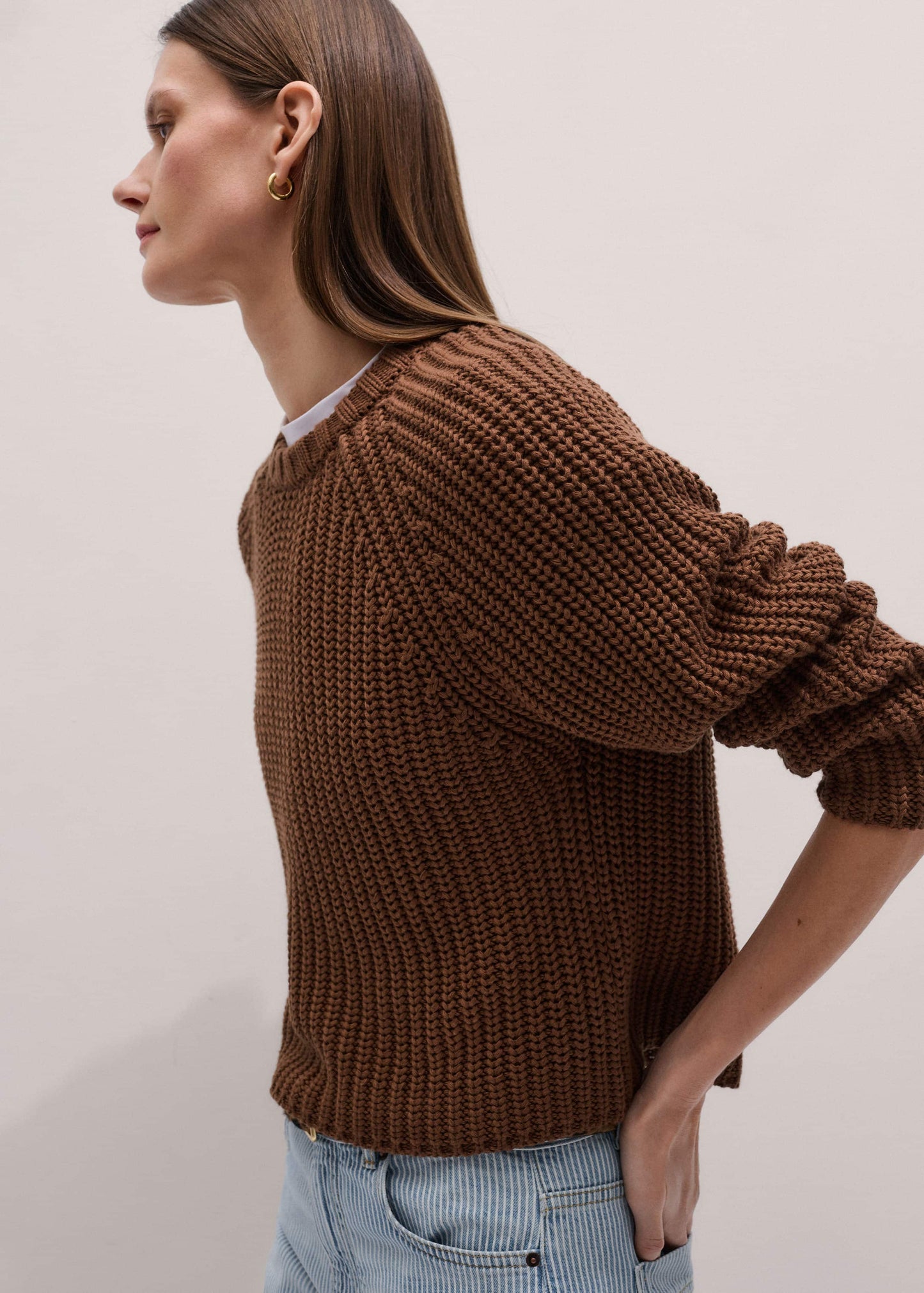 ME and EM Clothing Brown Chunky Cotton Raglan Sweater