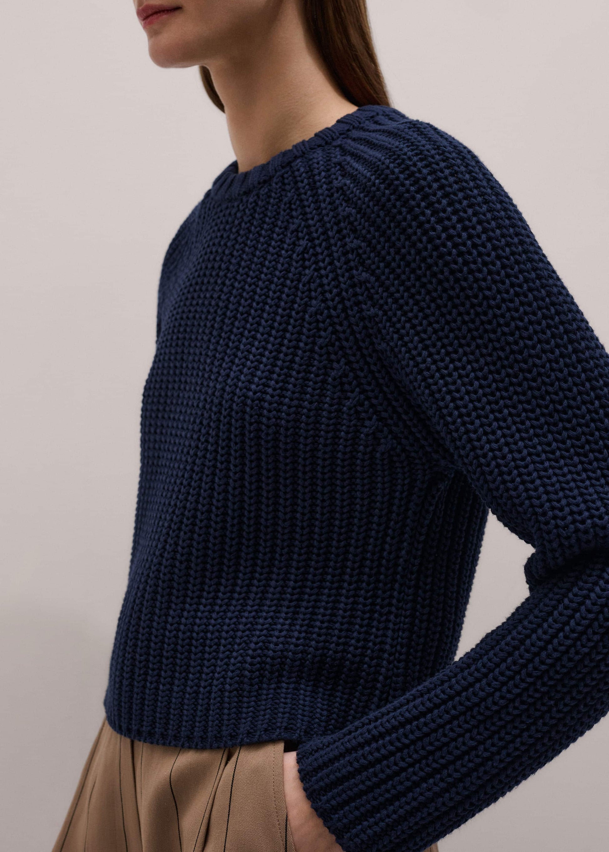 ME and EM Clothing Navy Chunky Cotton Raglan Sweater