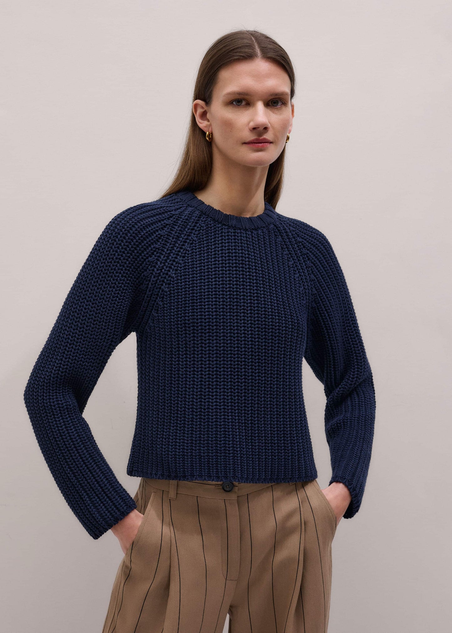 ME and EM Clothing Navy Chunky Cotton Raglan Sweater