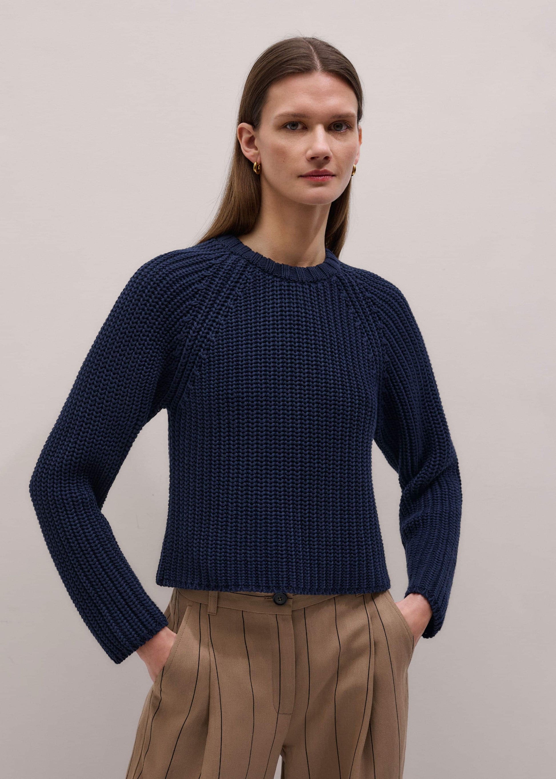 ME and EM Clothing Navy Chunky Cotton Raglan Sweater