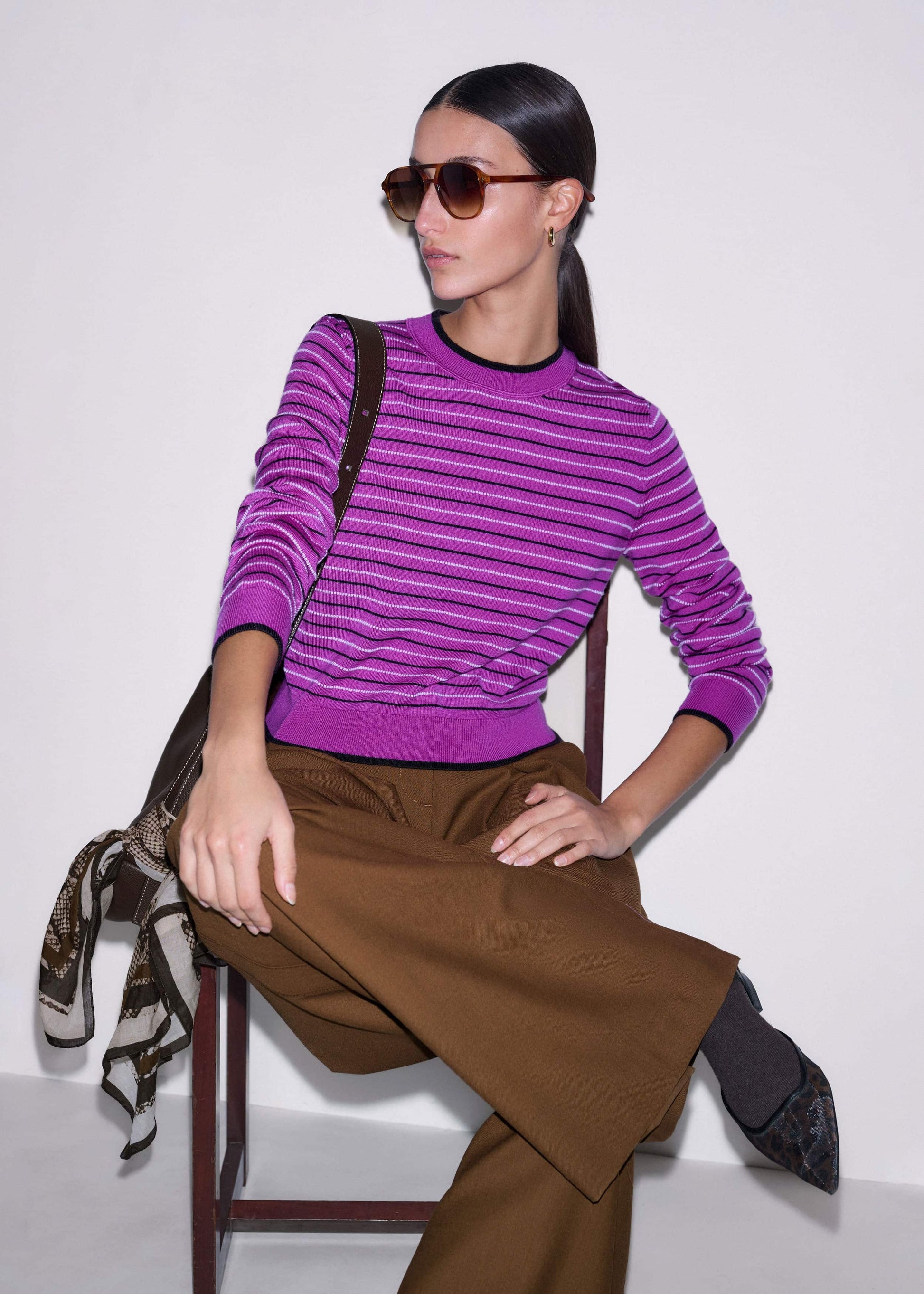 ME and EM Clothing Textured Stripe Straight Sweater