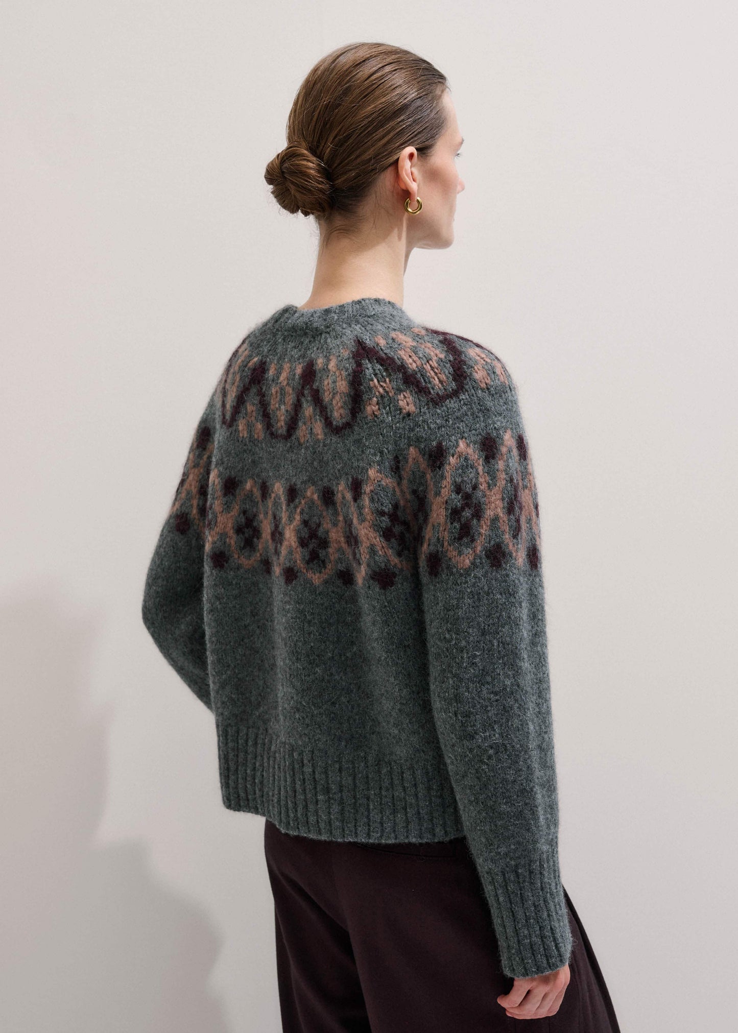 ME and EM Clothing Gray Fairisle Jacquard Relaxed Sweater + Snood