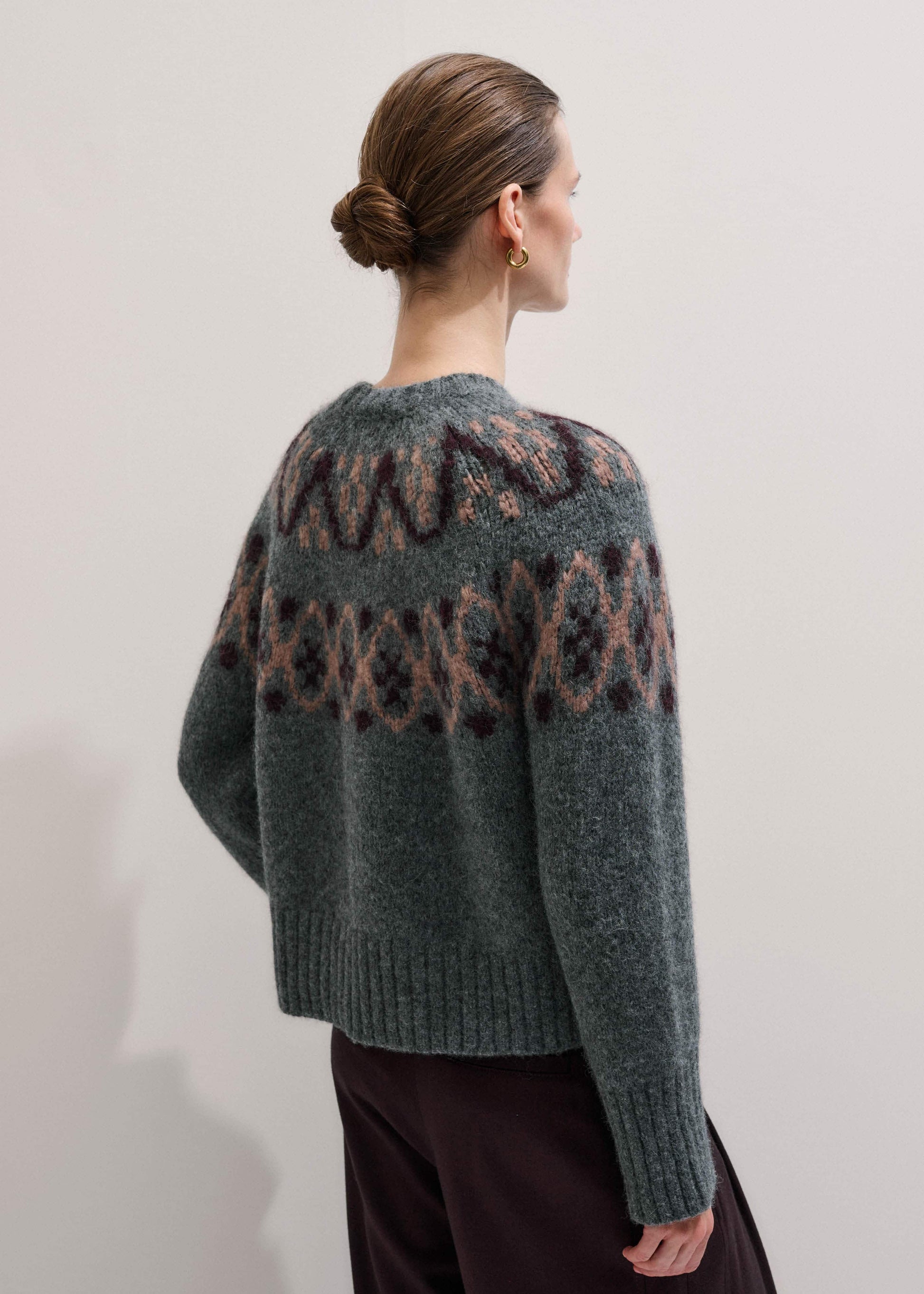 ME and EM Clothing Gray Fairisle Jacquard Relaxed Sweater + Snood