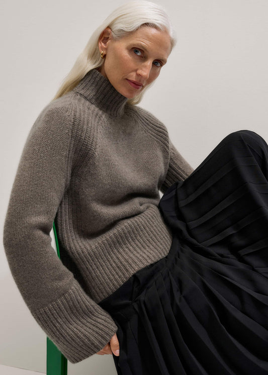 ME and EM Clothing Brown Cashmere High Neck Relaxed Statement Sweater
