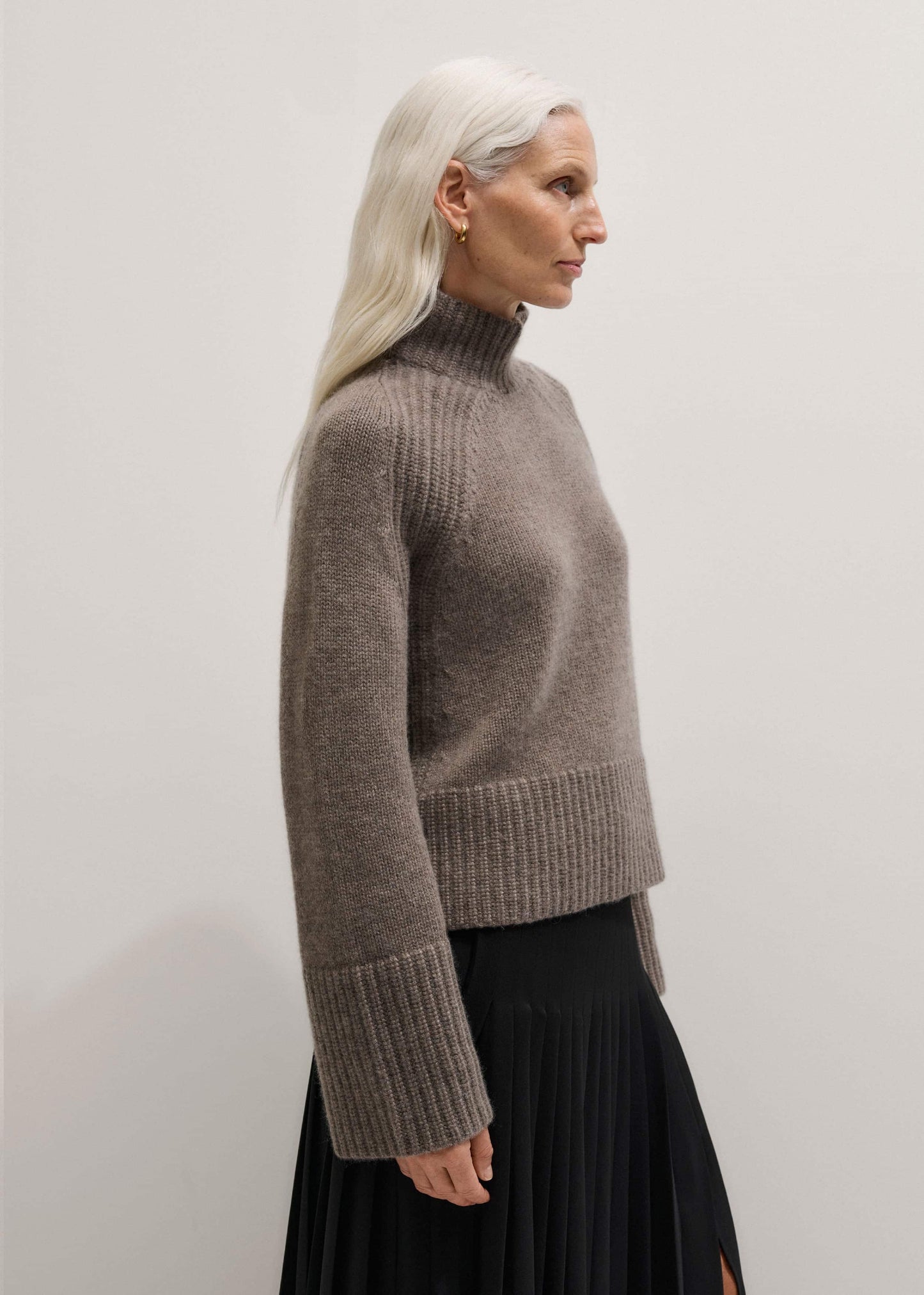 ME and EM Clothing Brown Cashmere High Neck Relaxed Statement Sweater