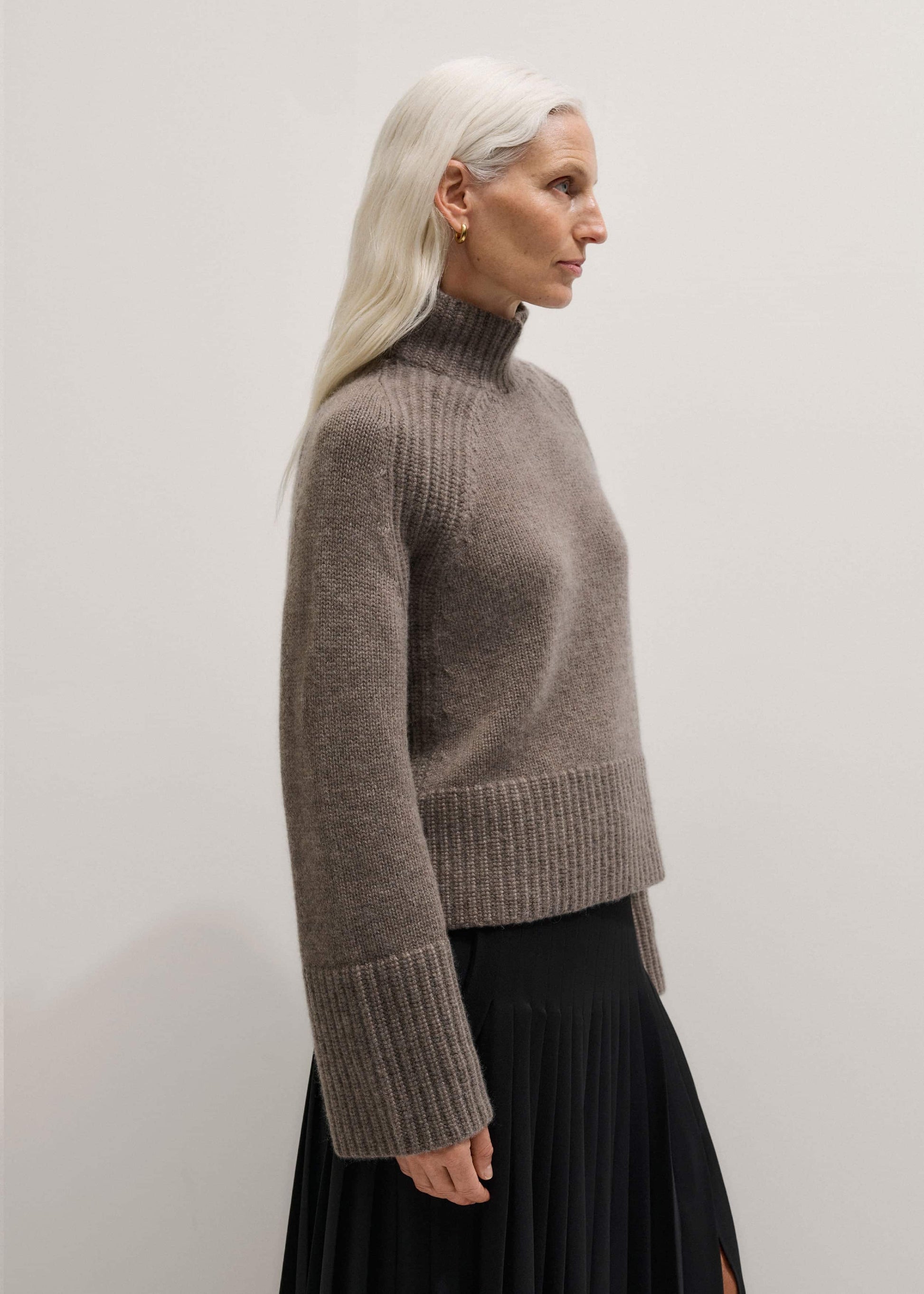 ME and EM Clothing Brown Cashmere High Neck Relaxed Statement Sweater