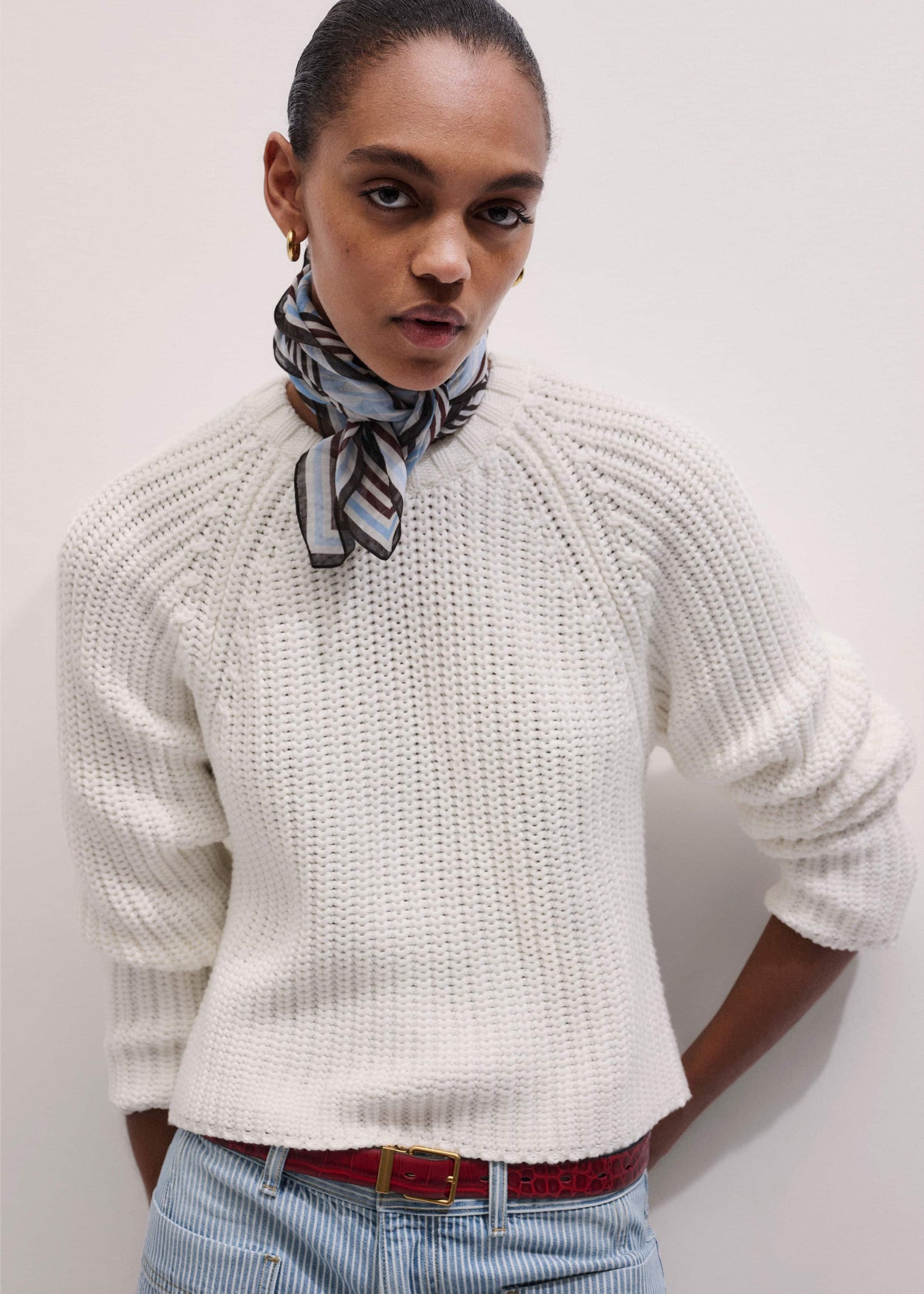 ME and EM Clothing White Chunky Raglan Relaxed Weekend Sweater