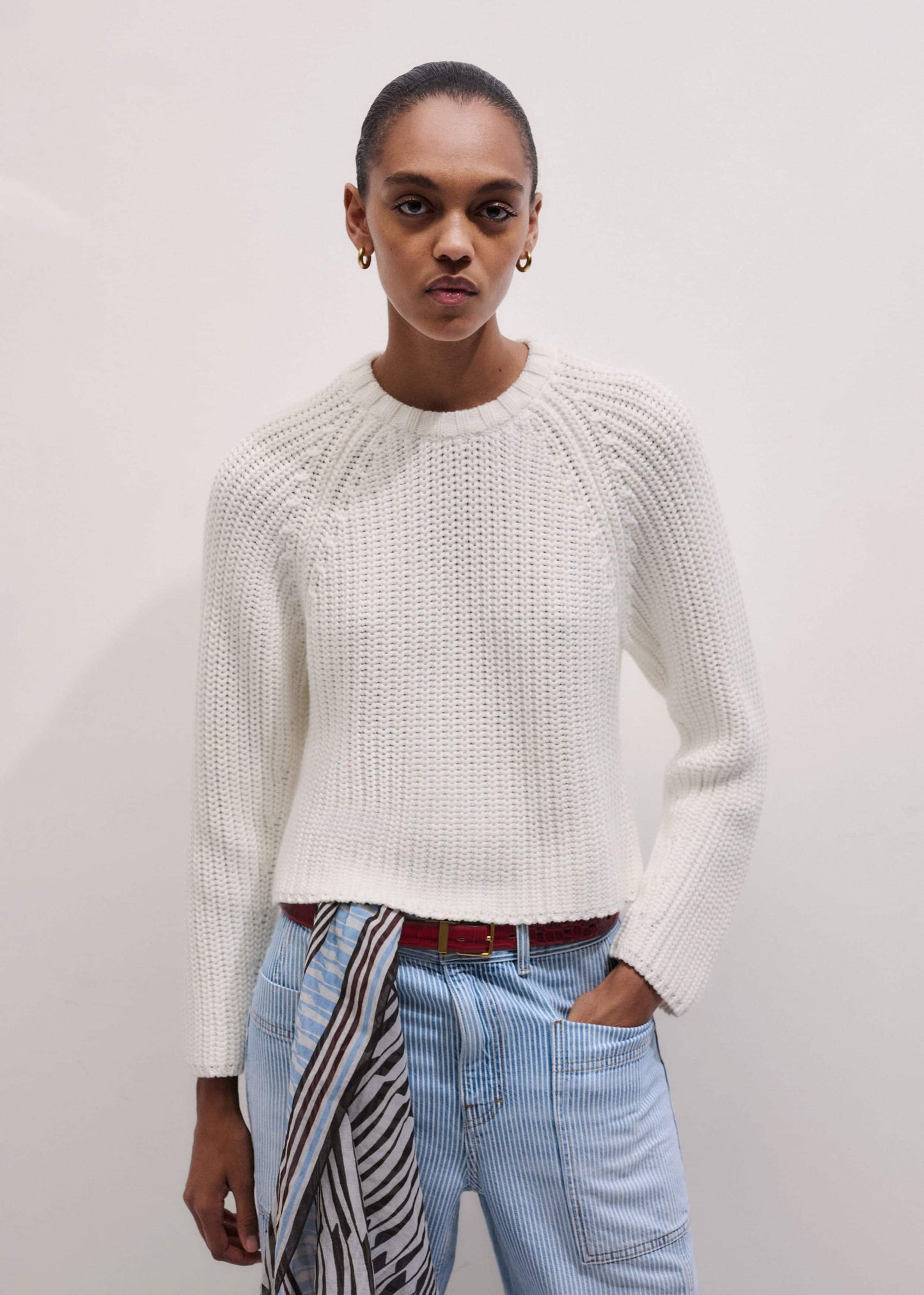 ME and EM Clothing White Chunky Raglan Relaxed Weekend Sweater