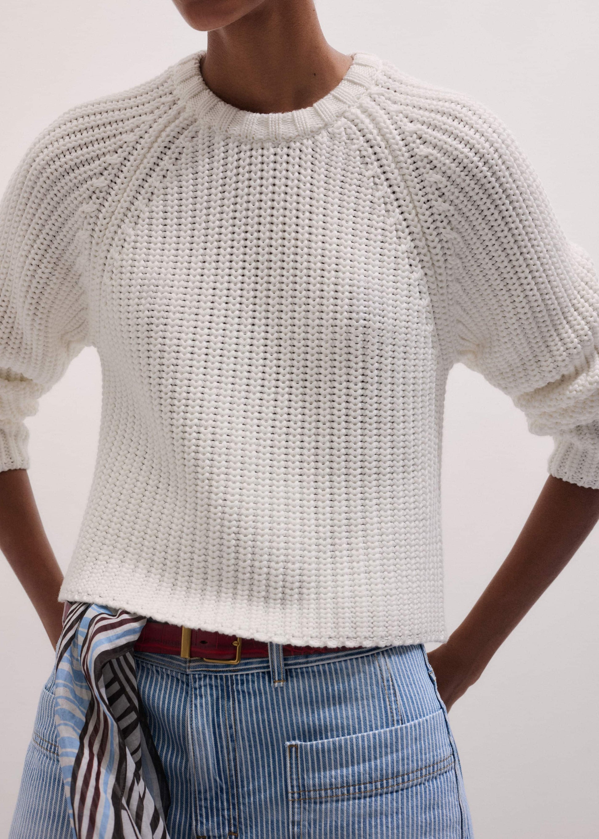 ME and EM Clothing White Chunky Raglan Relaxed Weekend Sweater