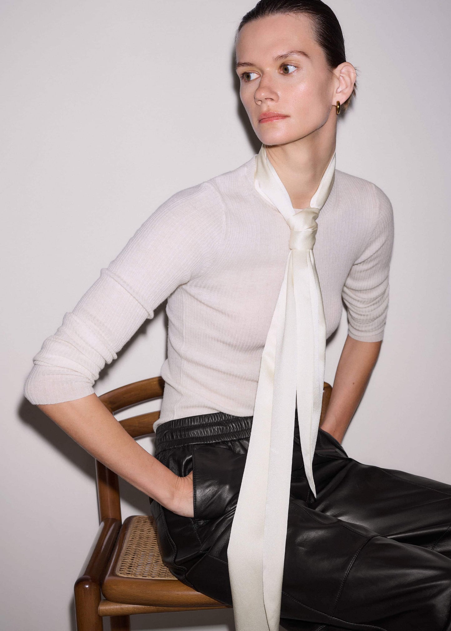 ME and EM Clothing Cream Barely There Slim Rib Layering Sweater