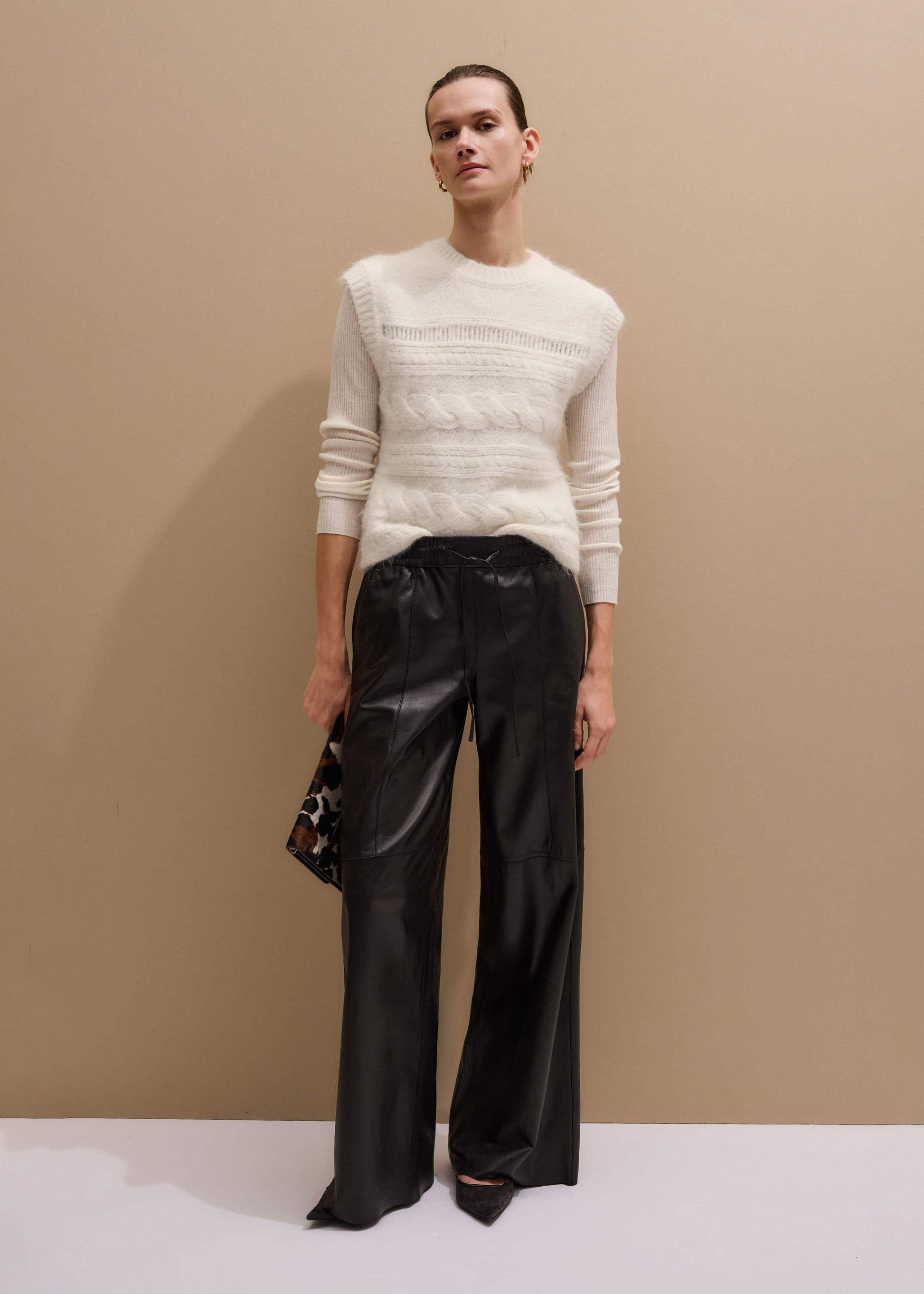 ME and EM Clothing Cream Barely There Slim Rib Layering Sweater