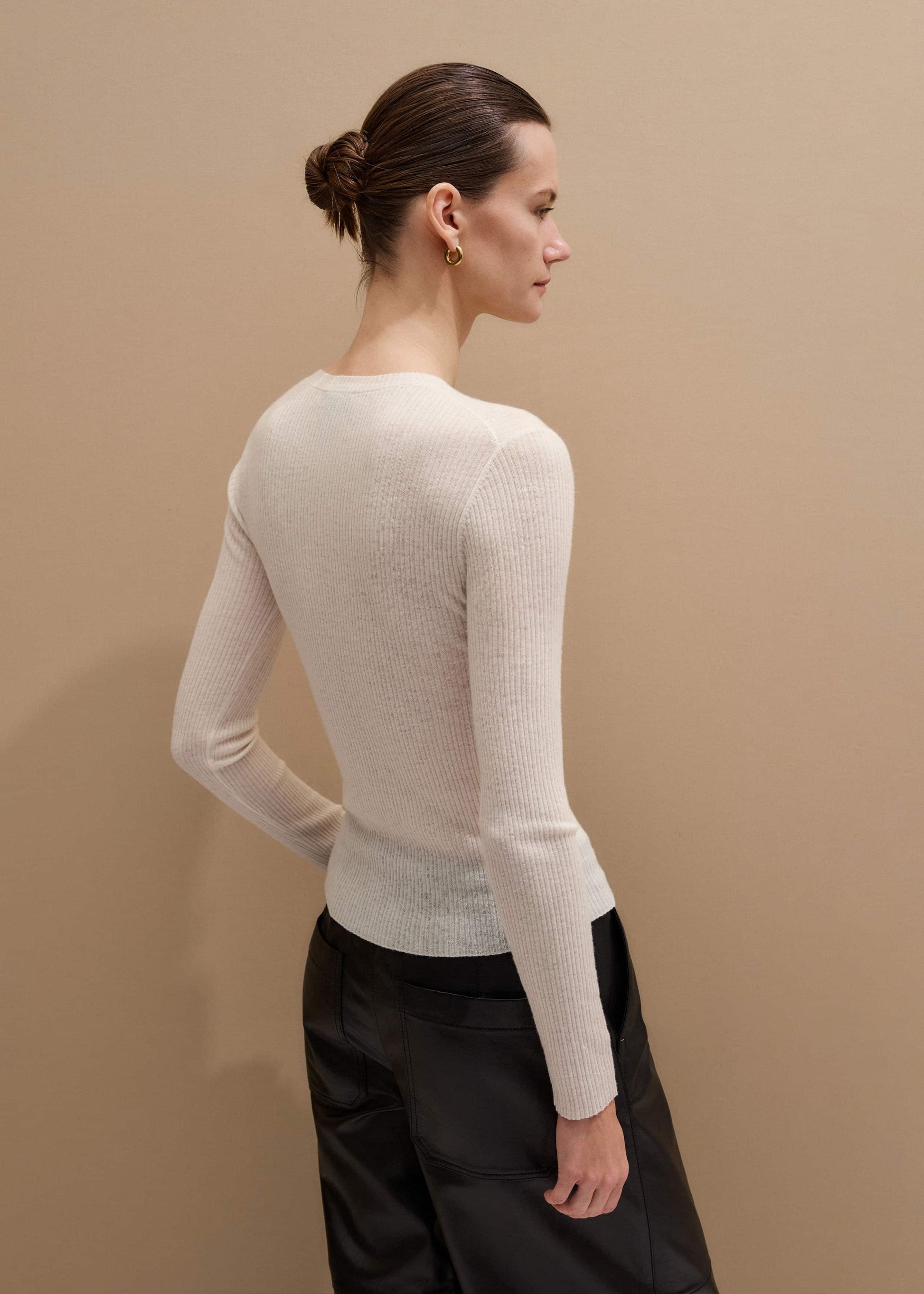 ME and EM Clothing Cream Barely There Slim Rib Layering Sweater