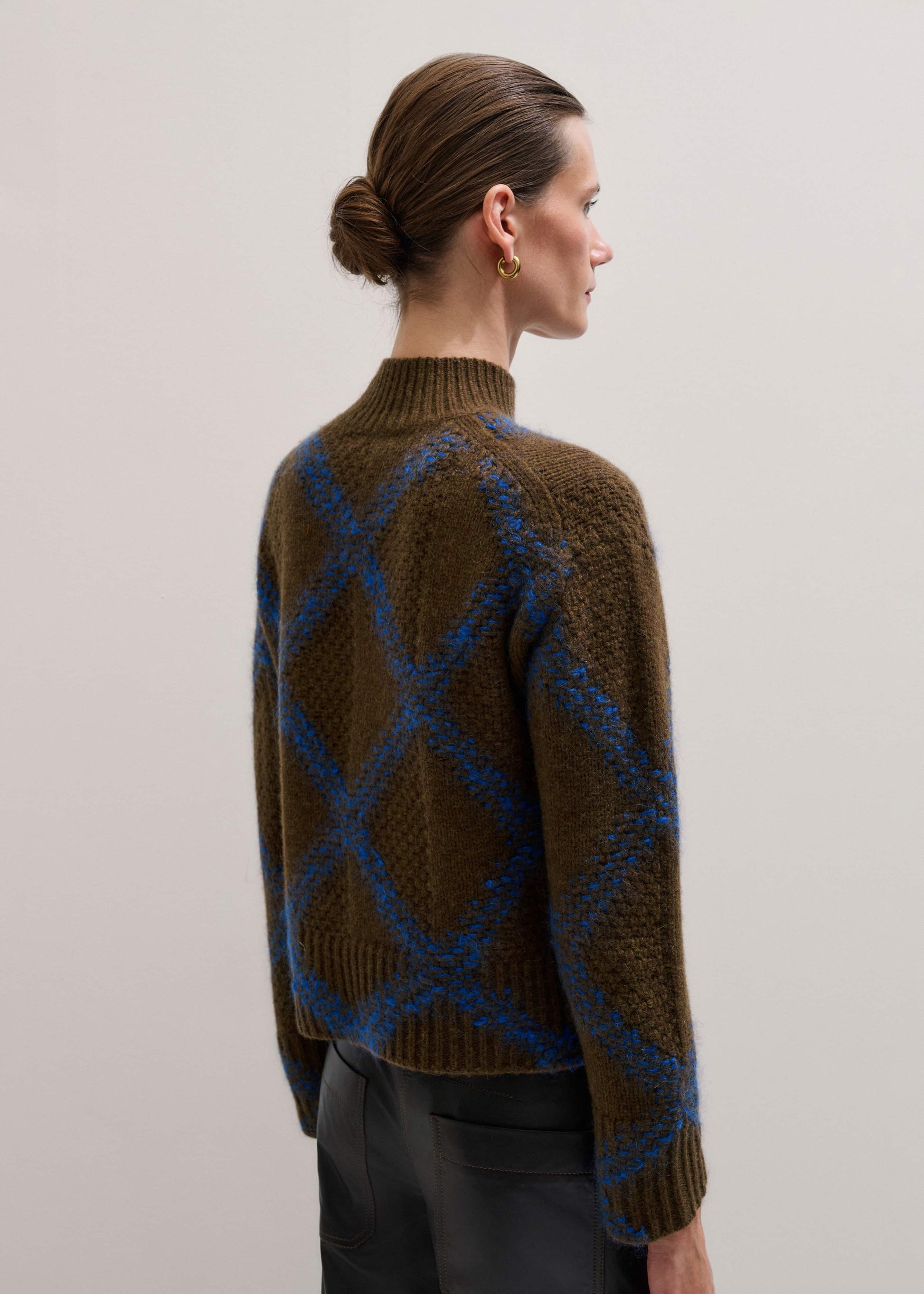 ME and EM Clothing Green Merino Statement Textured Argyle Sweater