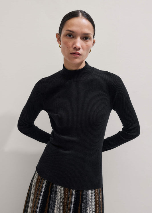 ME and EM Clothing Black Barely There Slim Rib Layering Sweater
