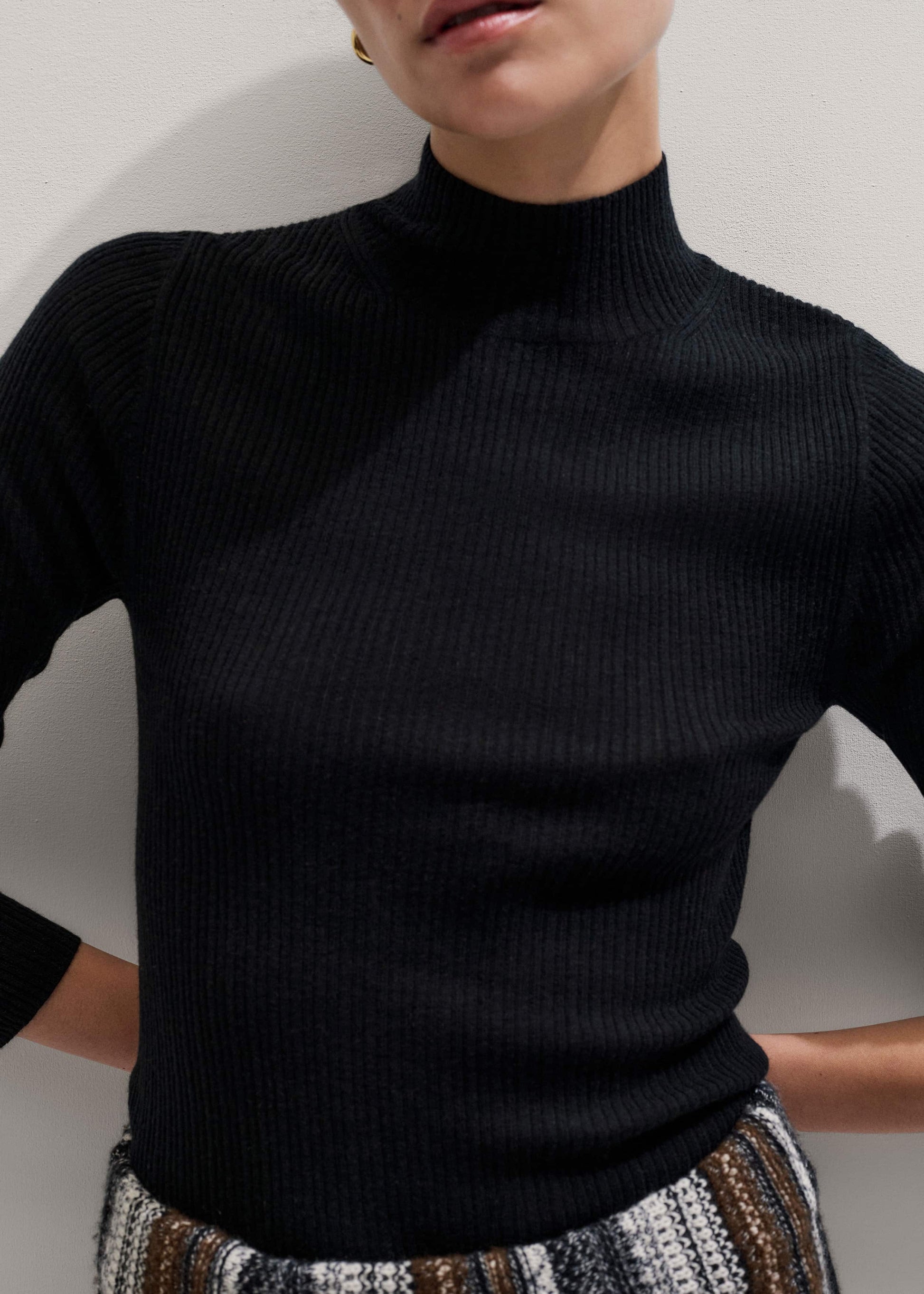 ME and EM Clothing Black Barely There Slim Rib Layering Sweater