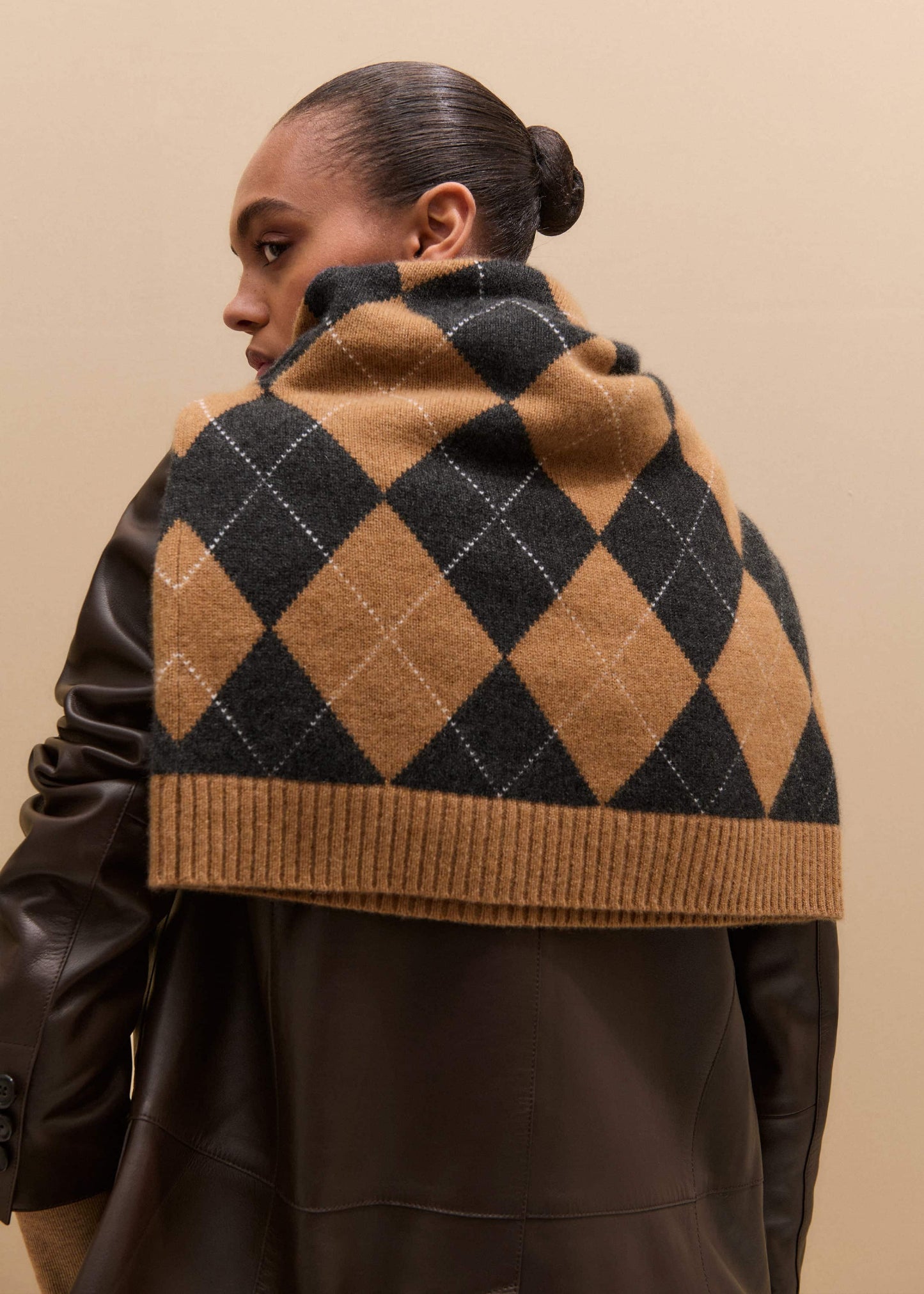 ME and EM Clothing Brown Cashmere Relaxed Argyle Sweater