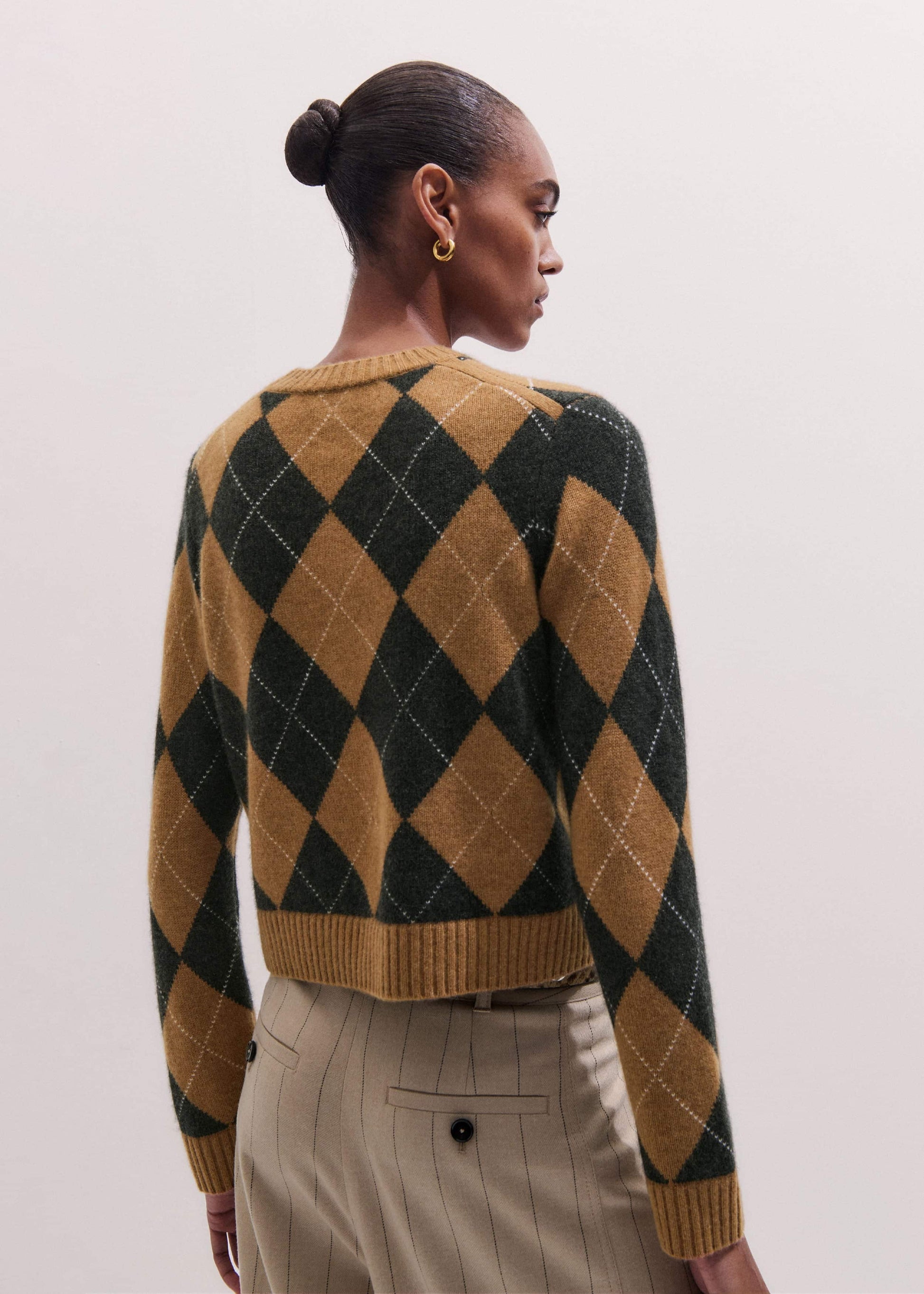 ME and EM Clothing Brown Cashmere Relaxed Argyle Sweater