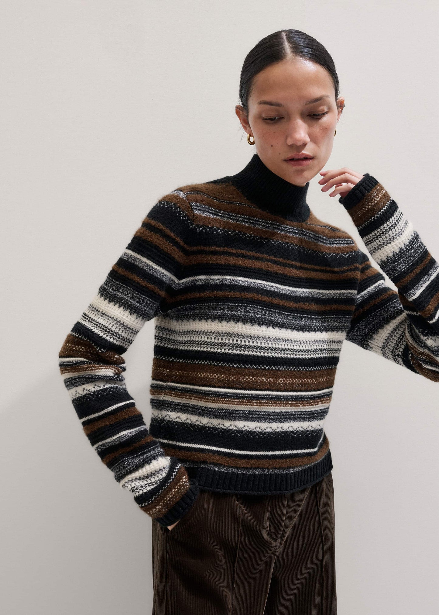 ME and EM Clothing Black Textured Stitch Relaxed High Neck Sweater