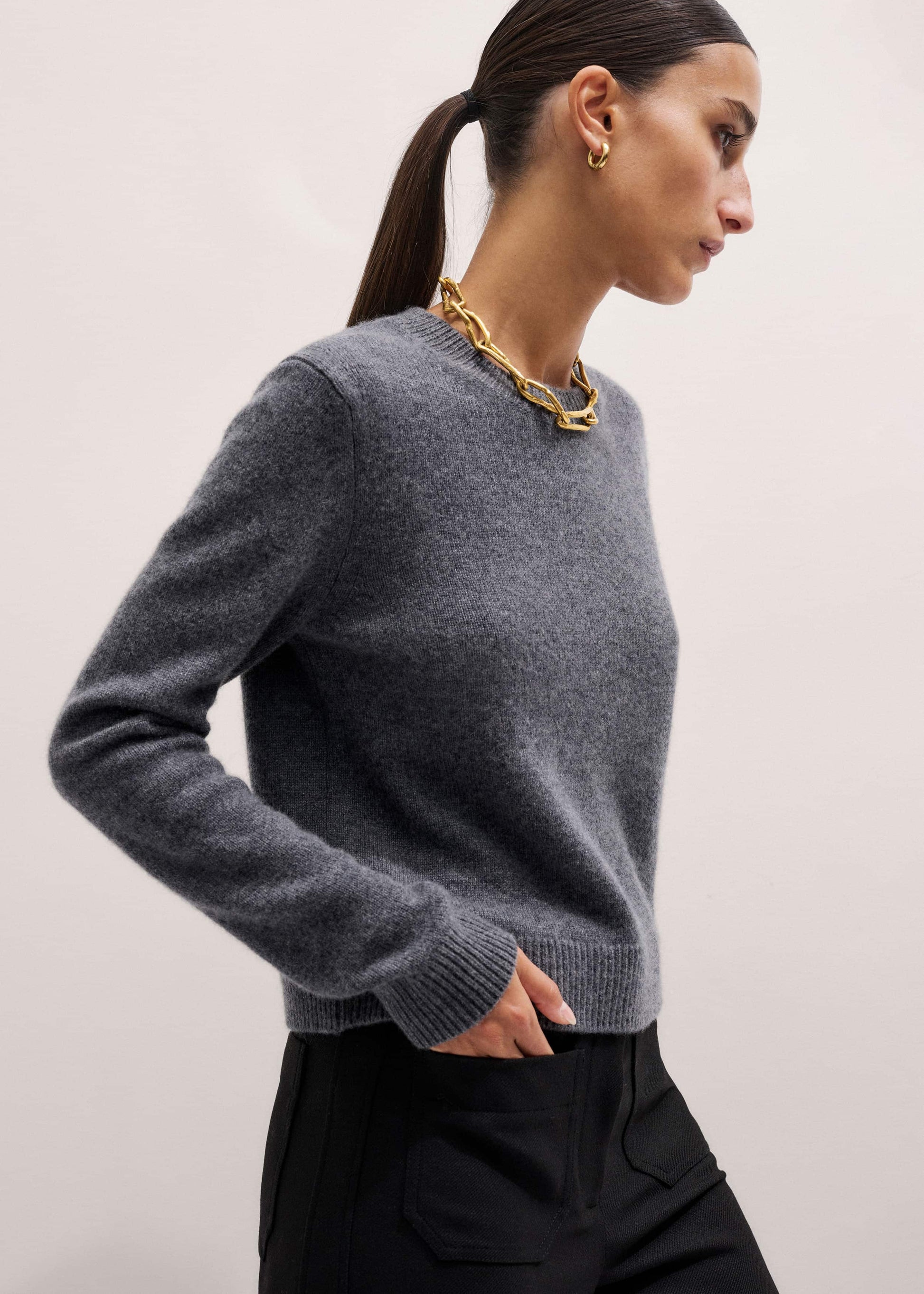 ME and EM Clothing Gray Cashmere Relaxed Crop Sweater