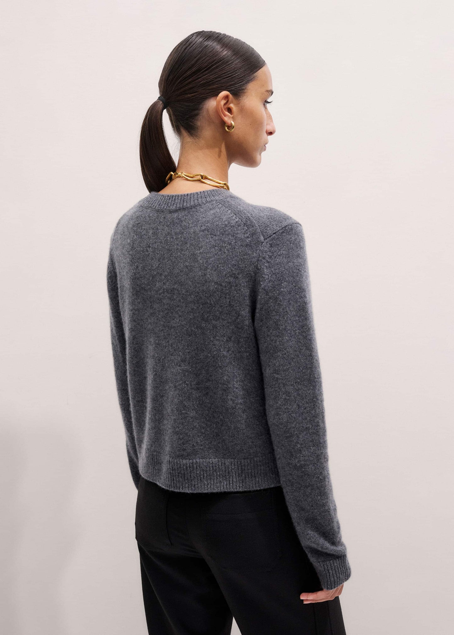 ME and EM Clothing Gray Cashmere Relaxed Crop Sweater