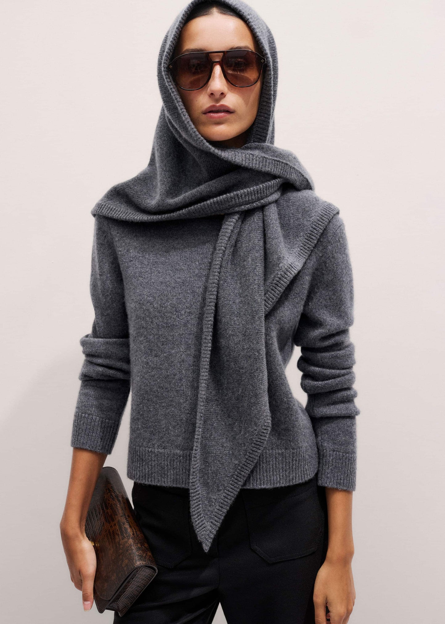 ME and EM Clothing Gray Cashmere Relaxed Crop Sweater