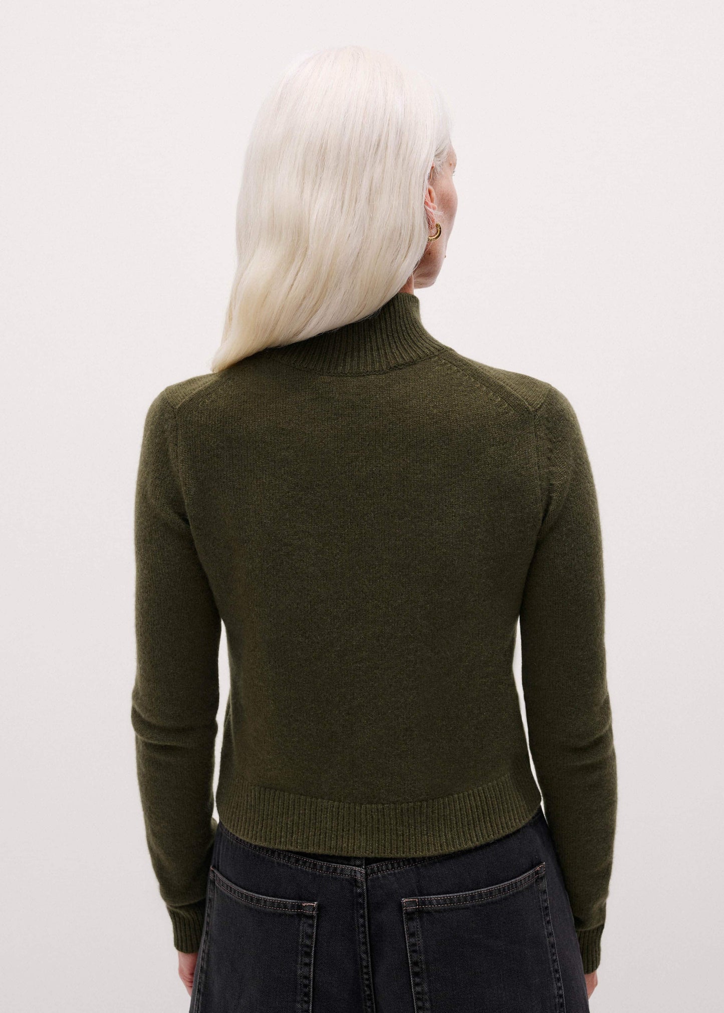 ME and EM Clothing Olive Green High Neck Crop Sweater