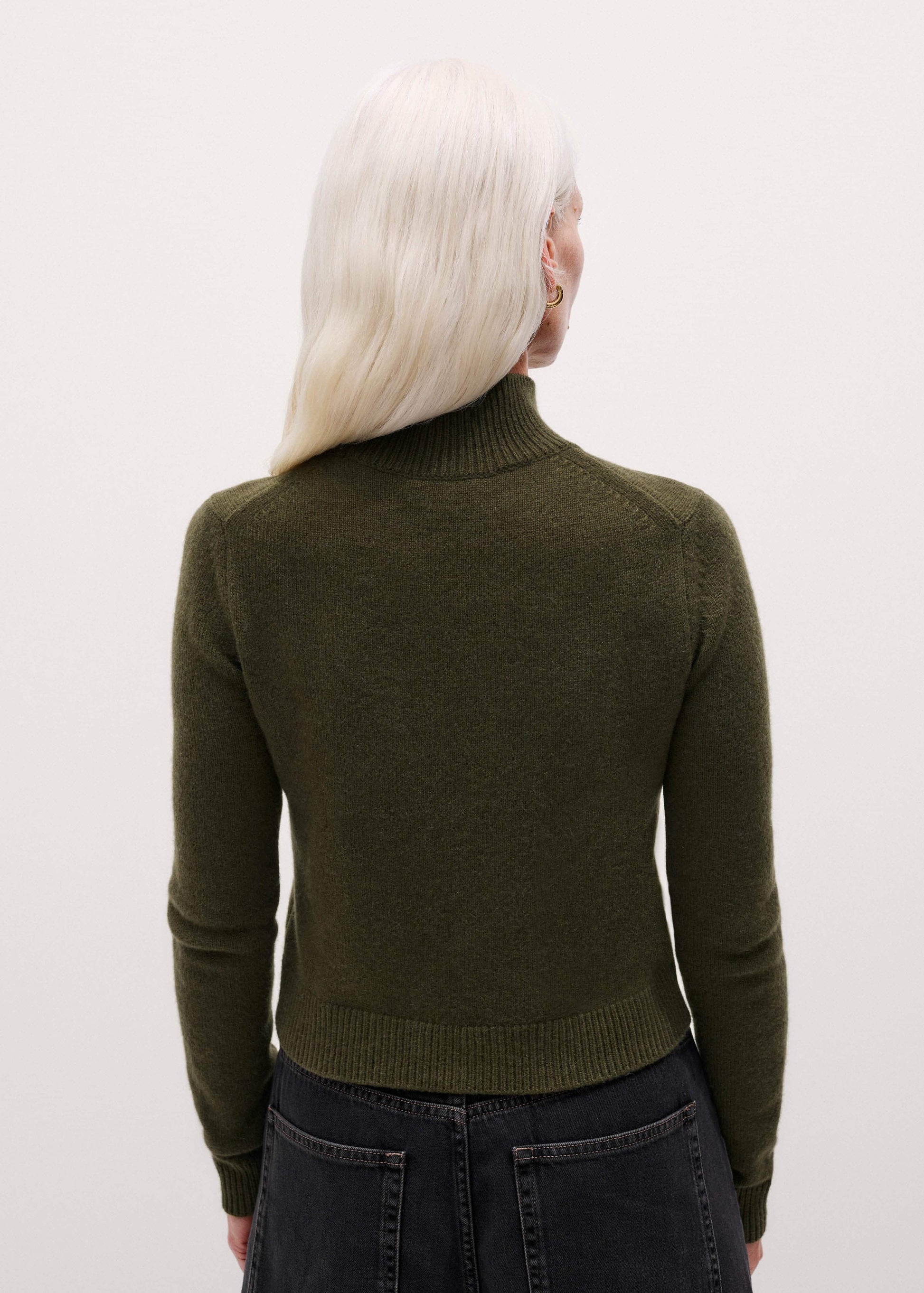 ME and EM Clothing Olive Green High Neck Crop Sweater
