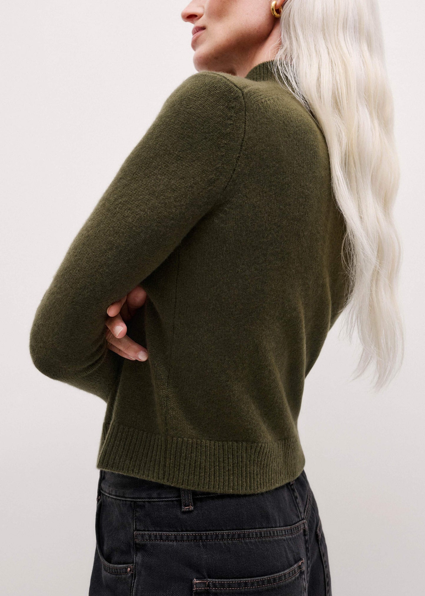 ME and EM Clothing Olive Green High Neck Crop Sweater