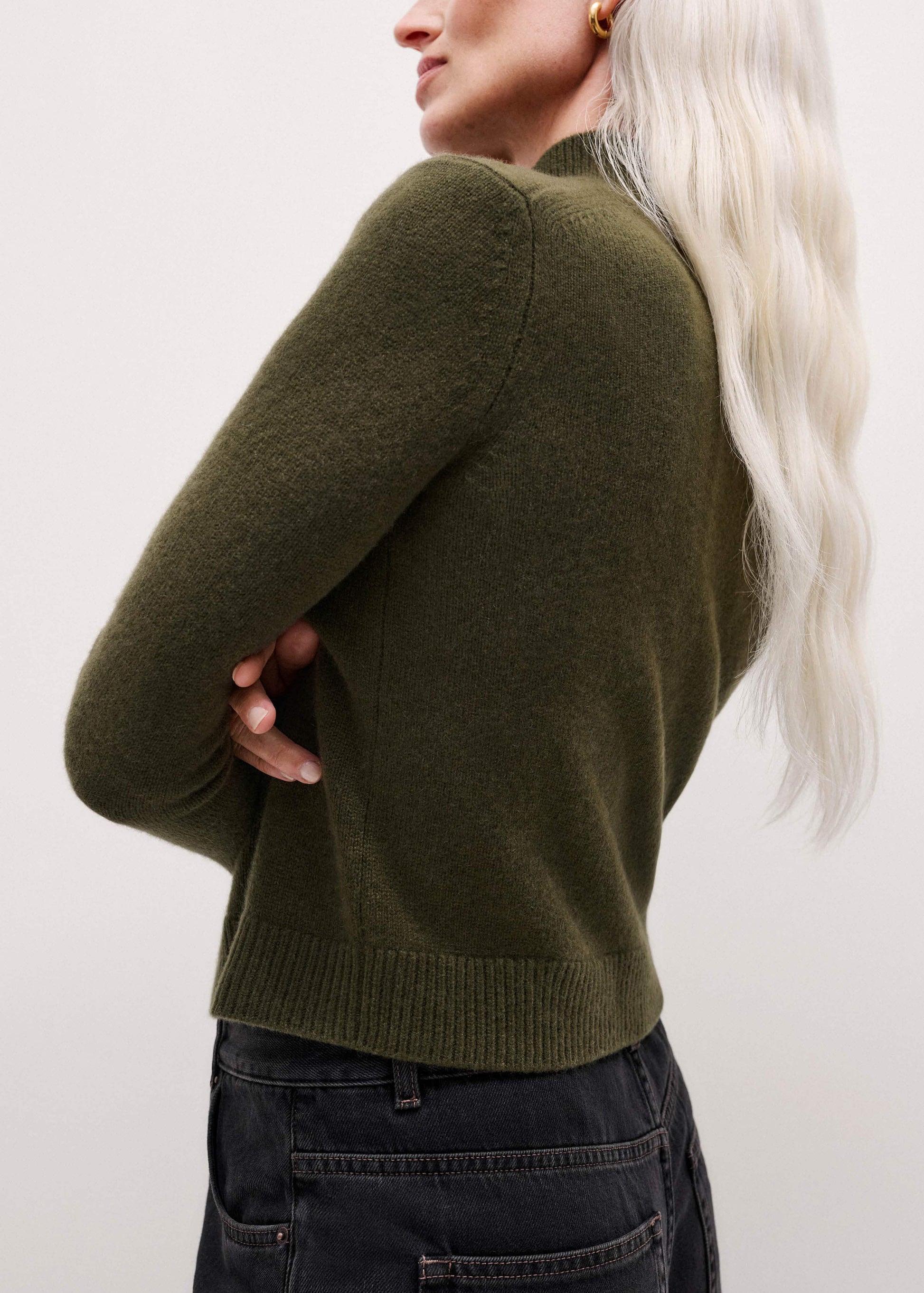 ME and EM Clothing Olive Green High Neck Crop Sweater