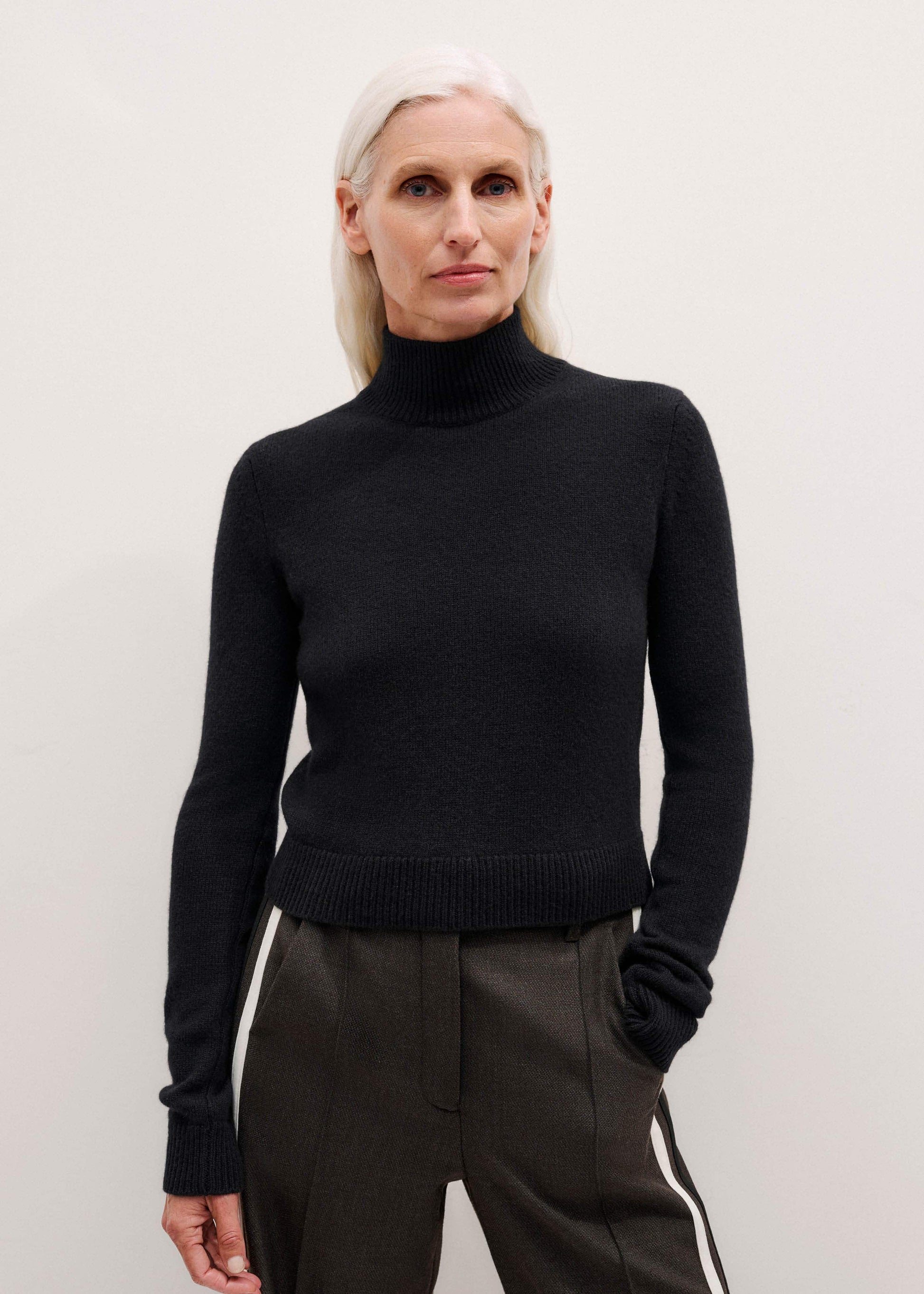 ME and EM Clothing Black High Neck Crop Sweater