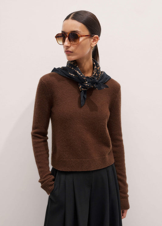 ME and EM Clothing Brown Cashmere Relaxed Crop Sweater