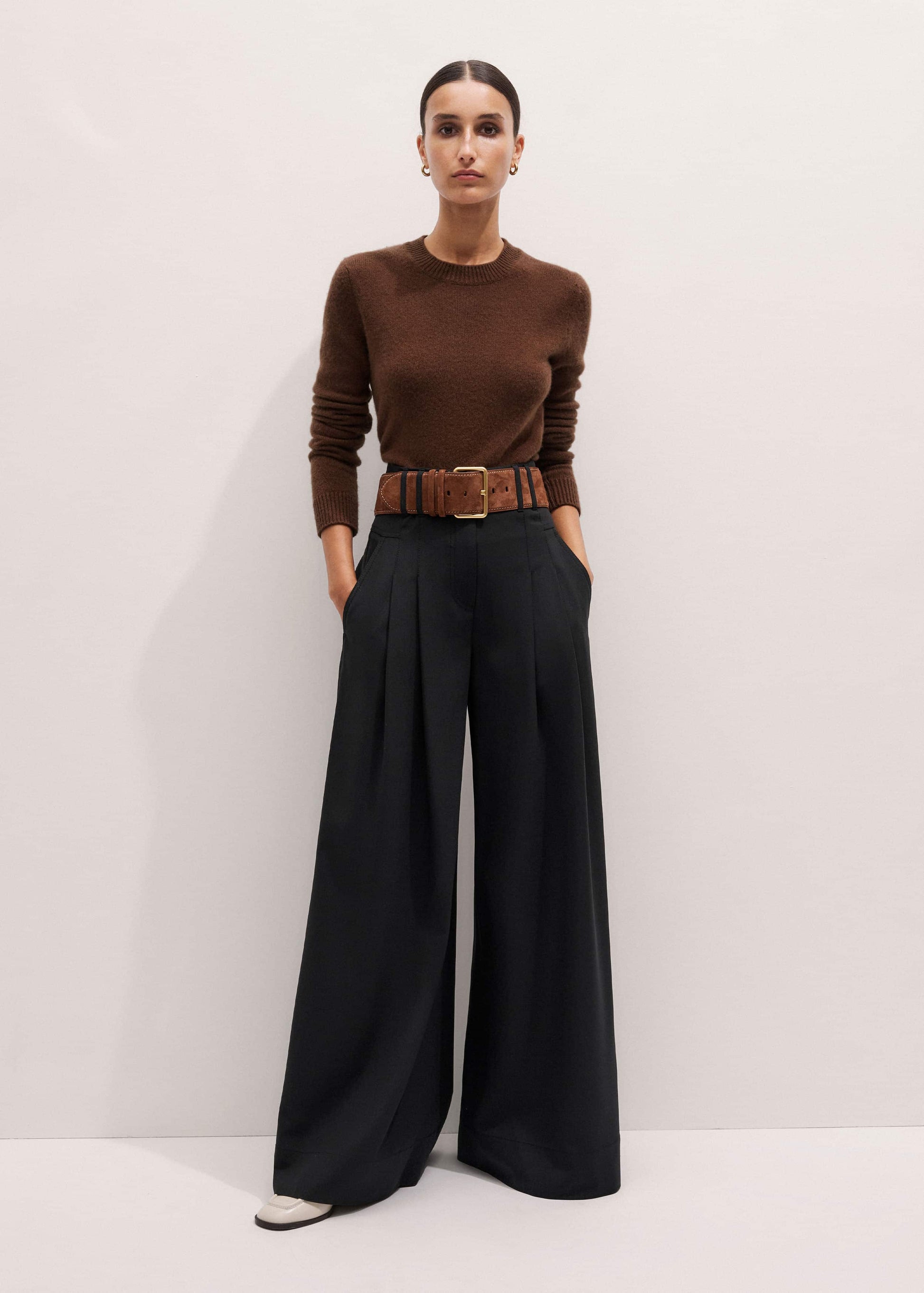 ME and EM Clothing Brown Cashmere Relaxed Crop Sweater
